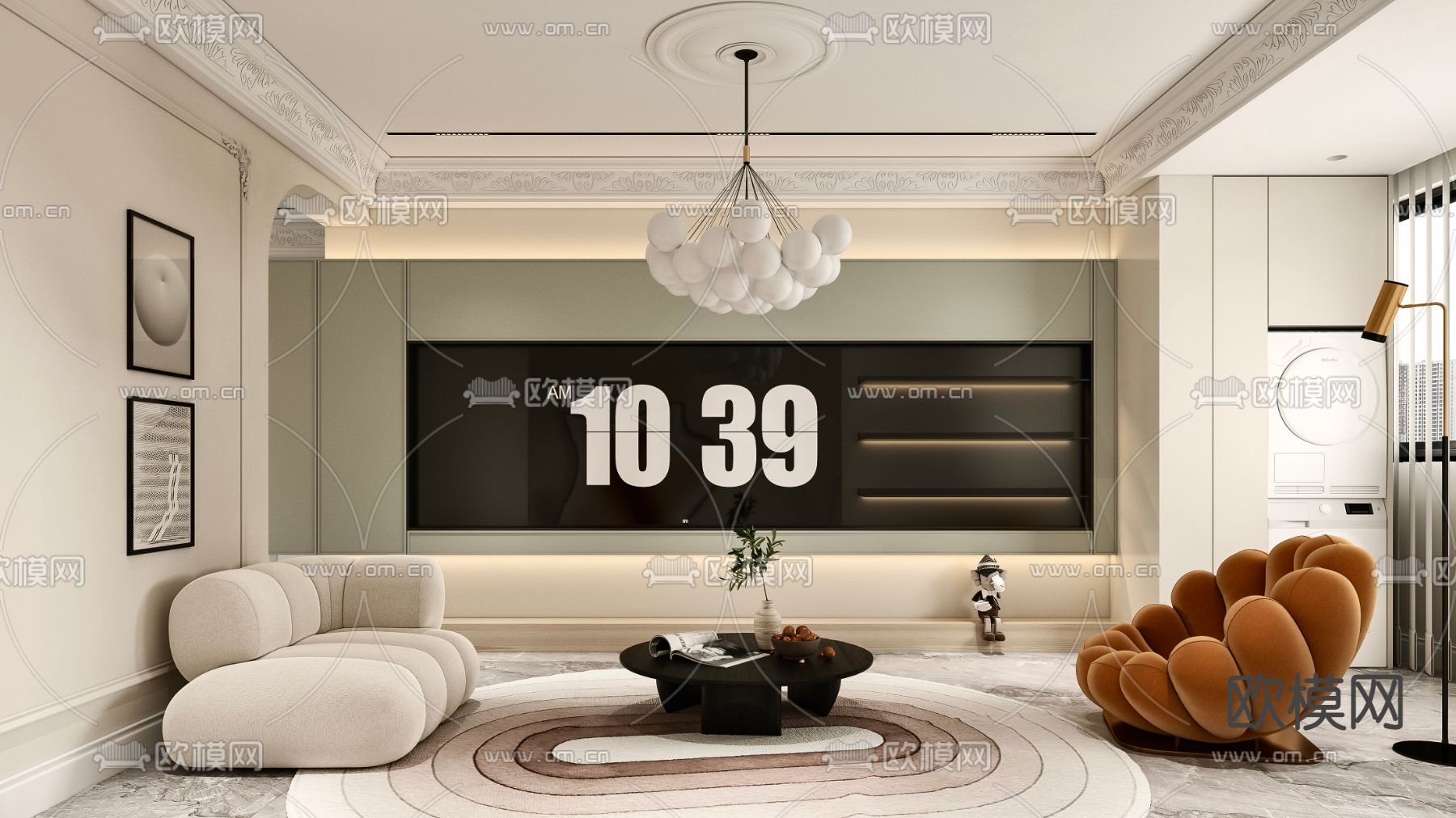 法式客餐厅3d模型下载（渲染图2）