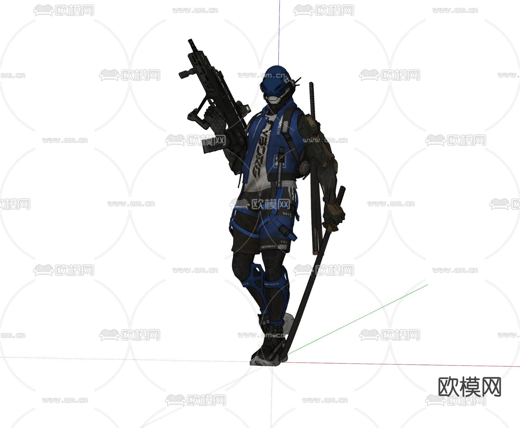 现代朋克风赛博枪手人物su模型下载（渲染图4）