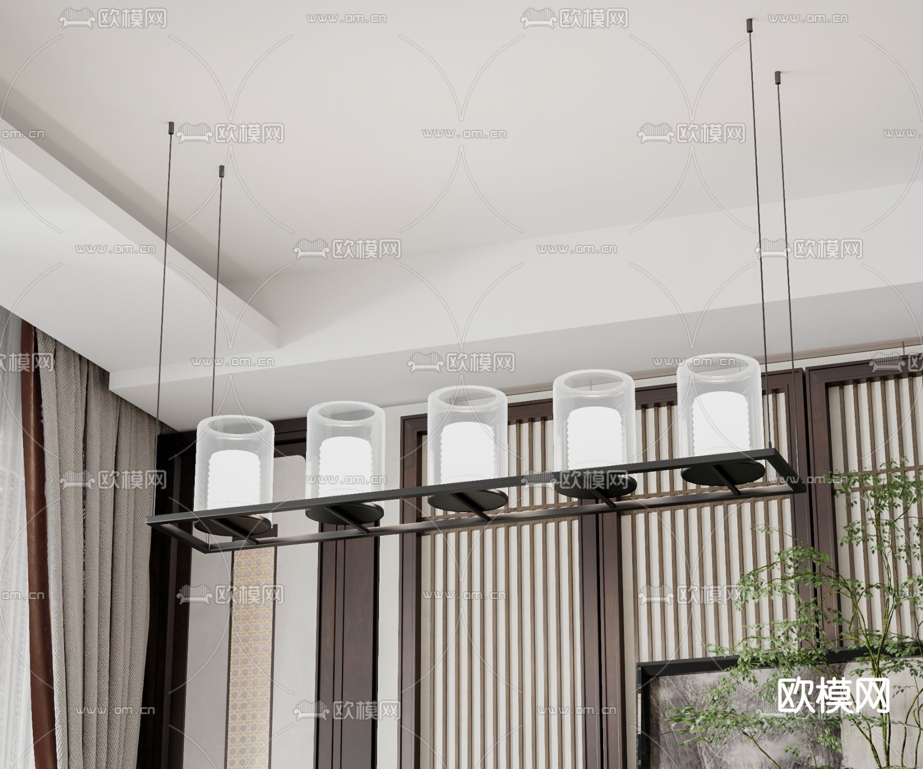 新中式条形吊灯3d模型下载_ID12151467_3dmax免费模型-欧模网