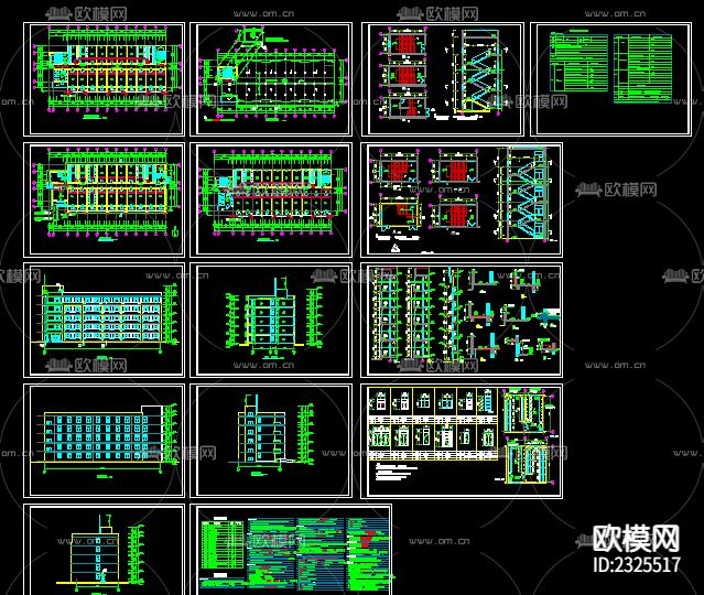 五层学生宿舍CAD施工图下载（渲染图1）
