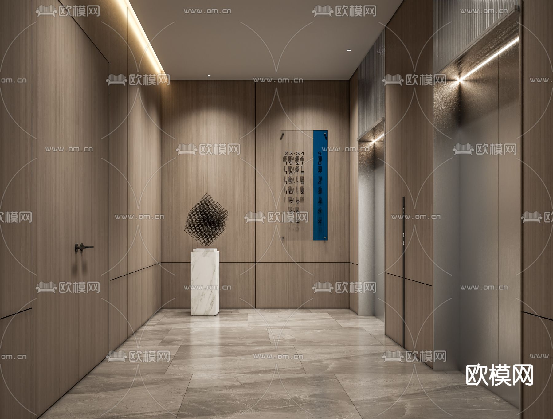 现代办公楼电梯厅 走廊su模型下载（渲染图1）