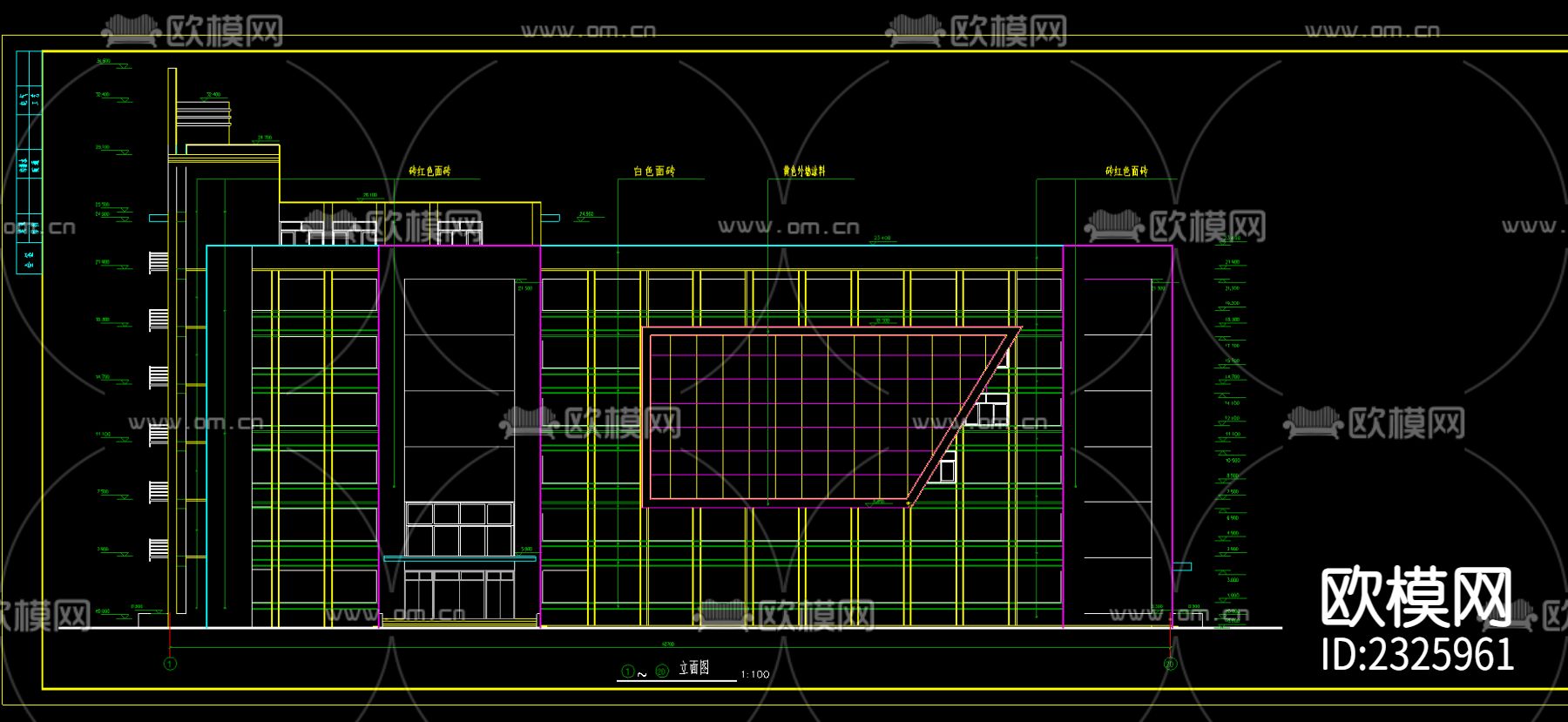 框架教学楼建筑结构CAD施工图下载（渲染图2）