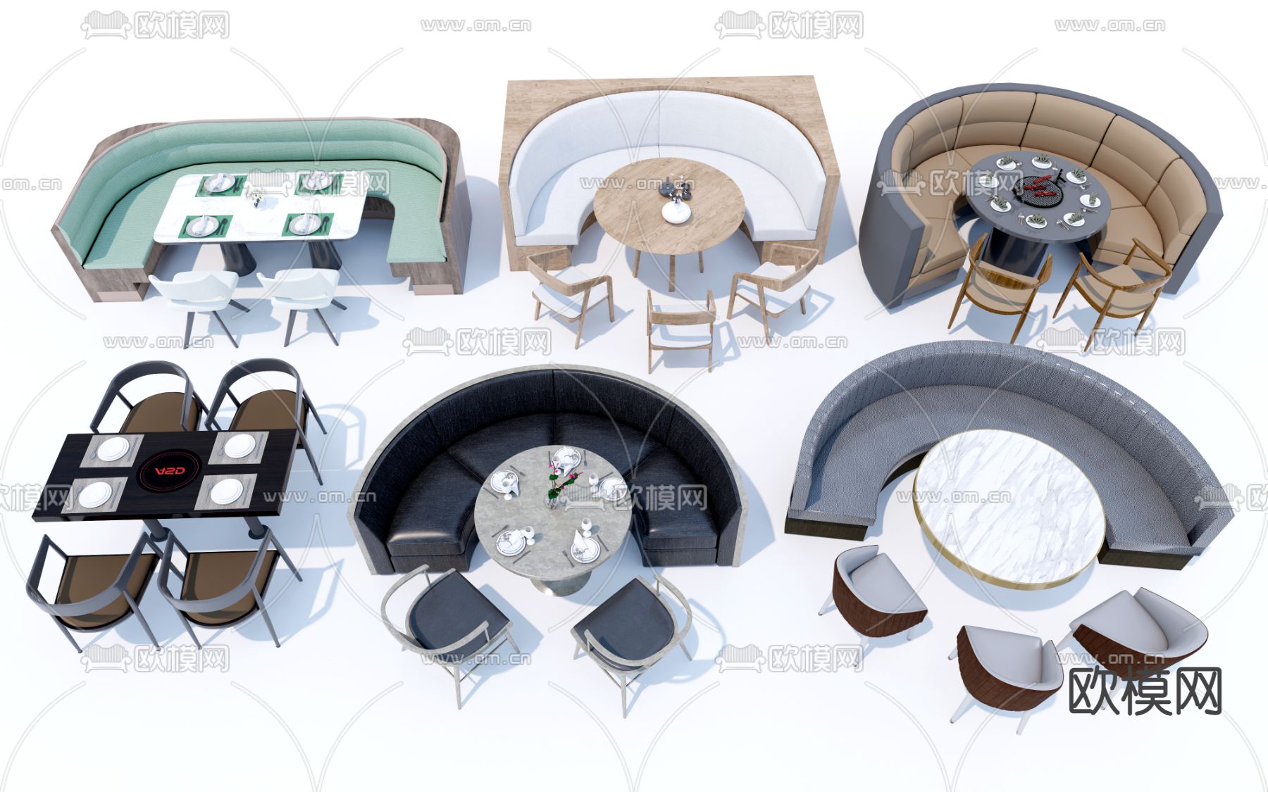 现代圆形卡座沙发su模型下载（渲染图1）