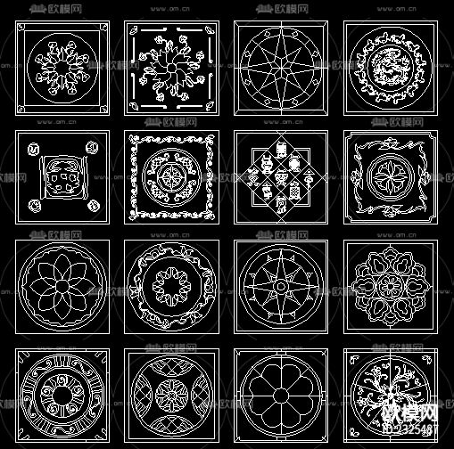 16个正方形cad水刀拼花CAD施工图下载