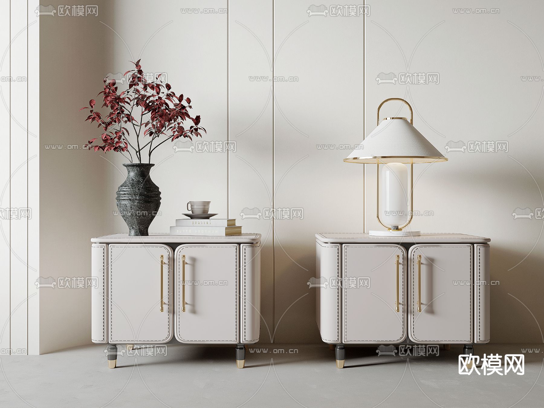 新中式床头柜su模型下载（渲染图1）