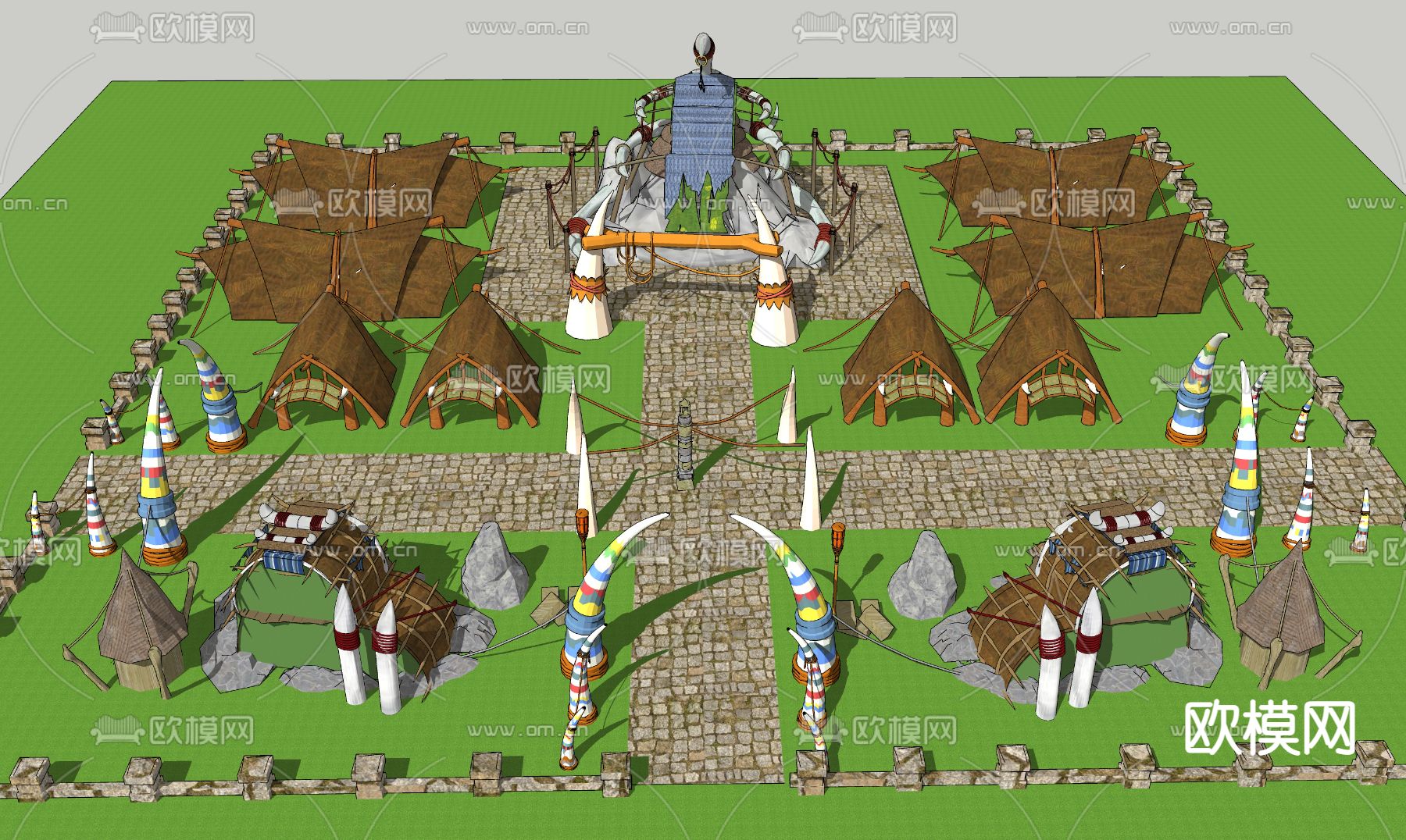 自然风原始部落帐篷营地su模型下载（渲染图1）