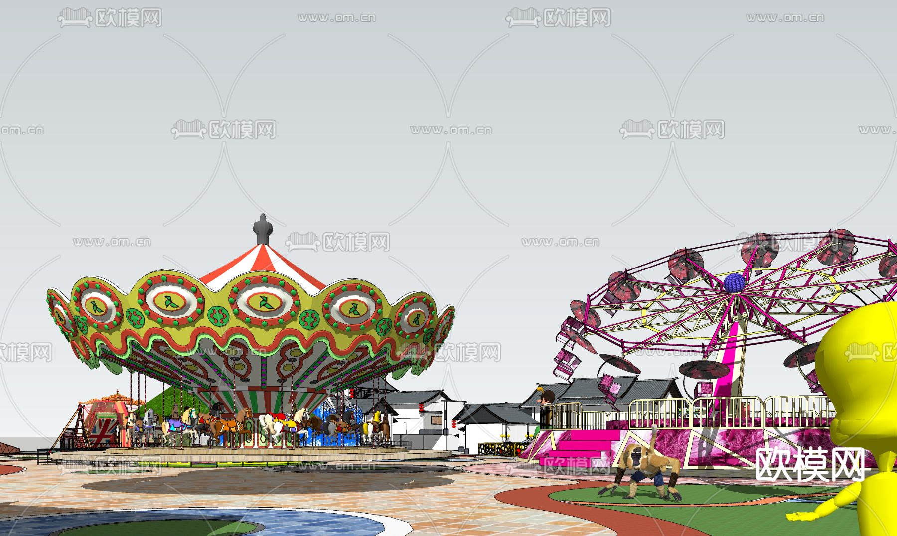 现代游乐场游乐器械su模型下载（渲染图3）