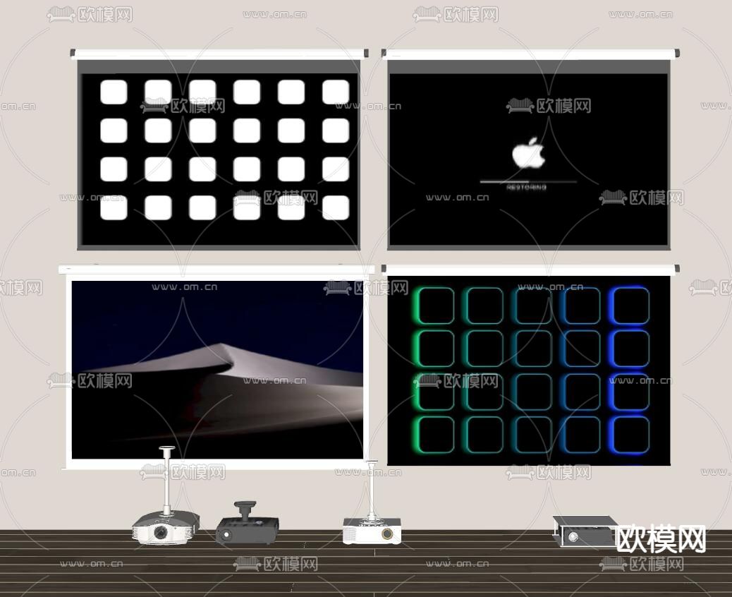 现代投影仪 幕布su模型下载（渲染图2）