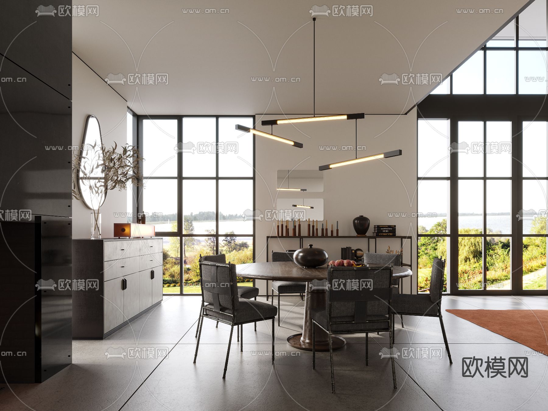 工业风餐厅3d模型下载（渲染图2）