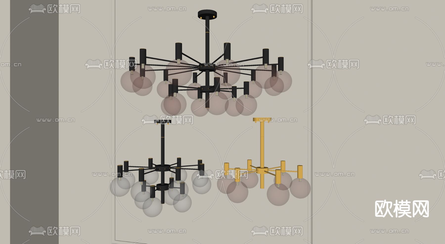 现代多头吊灯su模型下载（渲染图2）