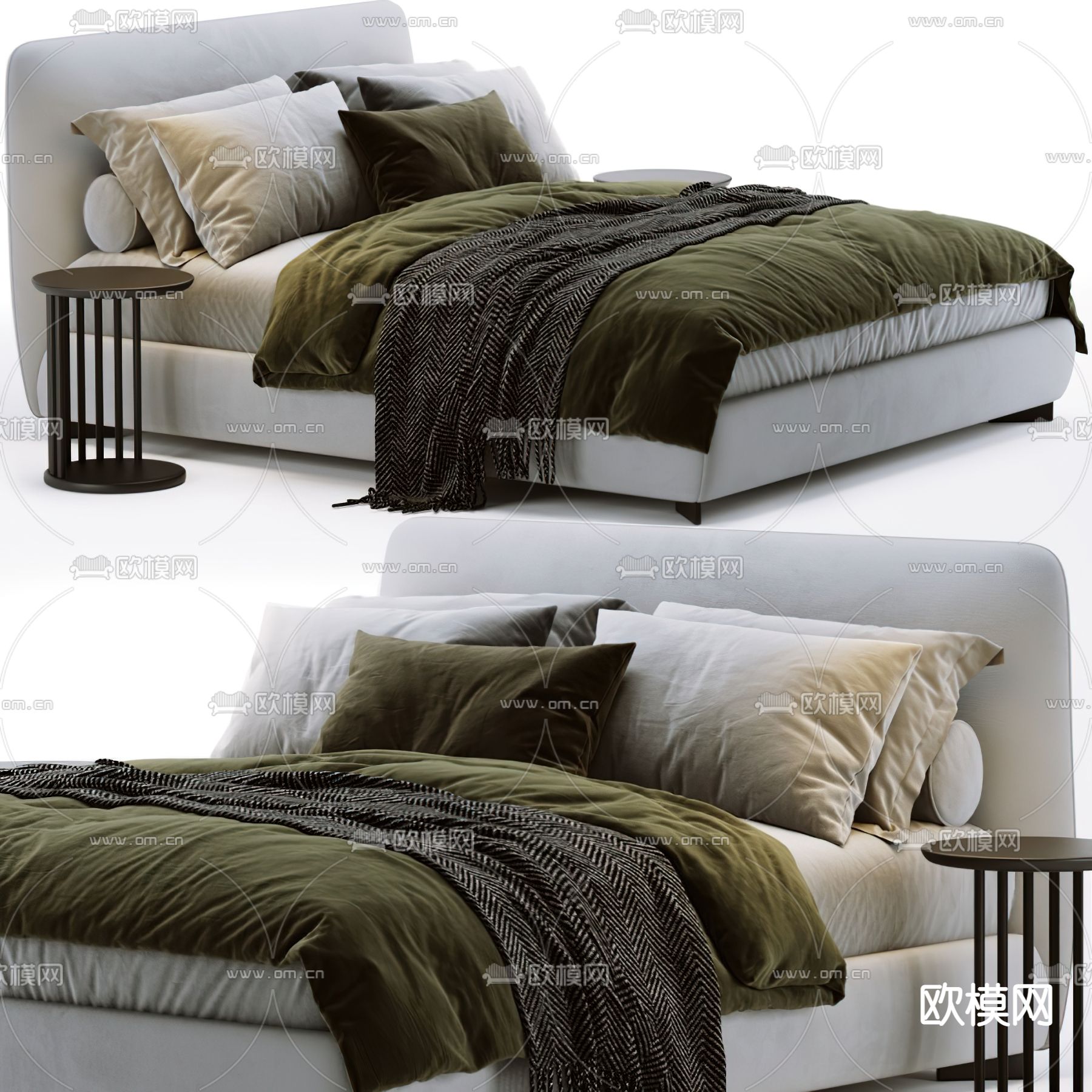 现代布艺双人床3d模型下载（渲染图1）
