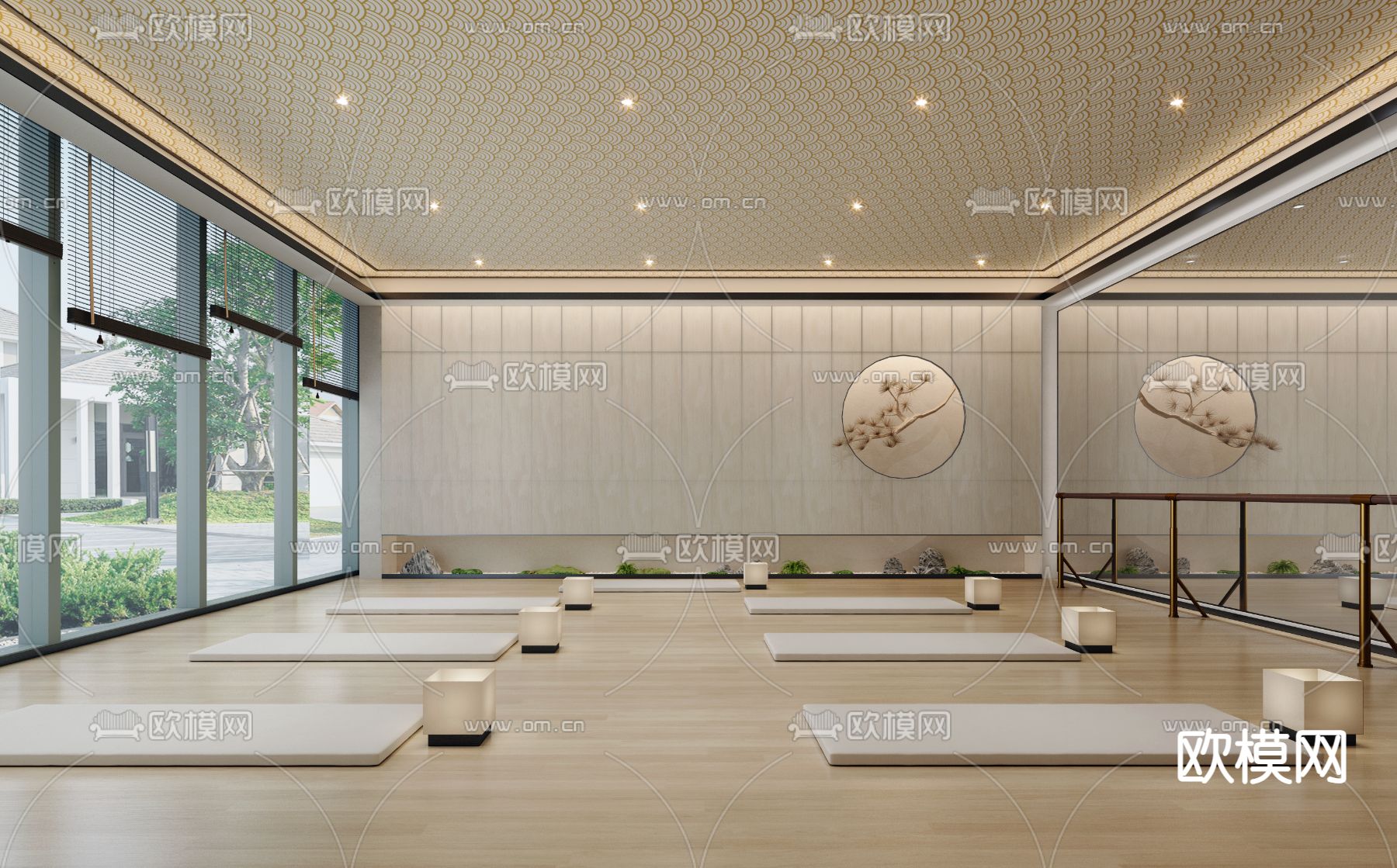 新中式瑜伽室3d模型下载（渲染图1）