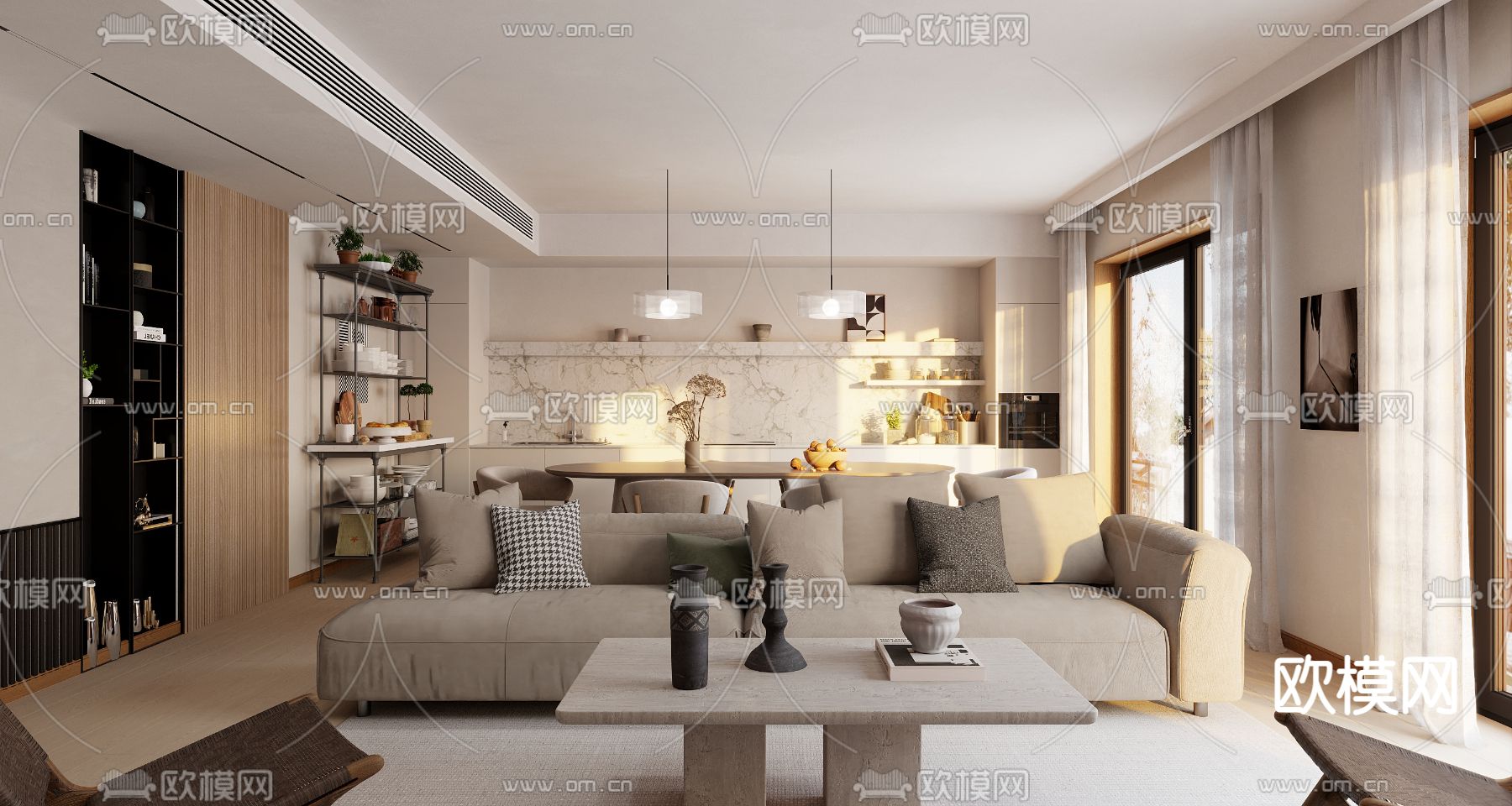 侘寂客餐厅3d模型下载（渲染图1）