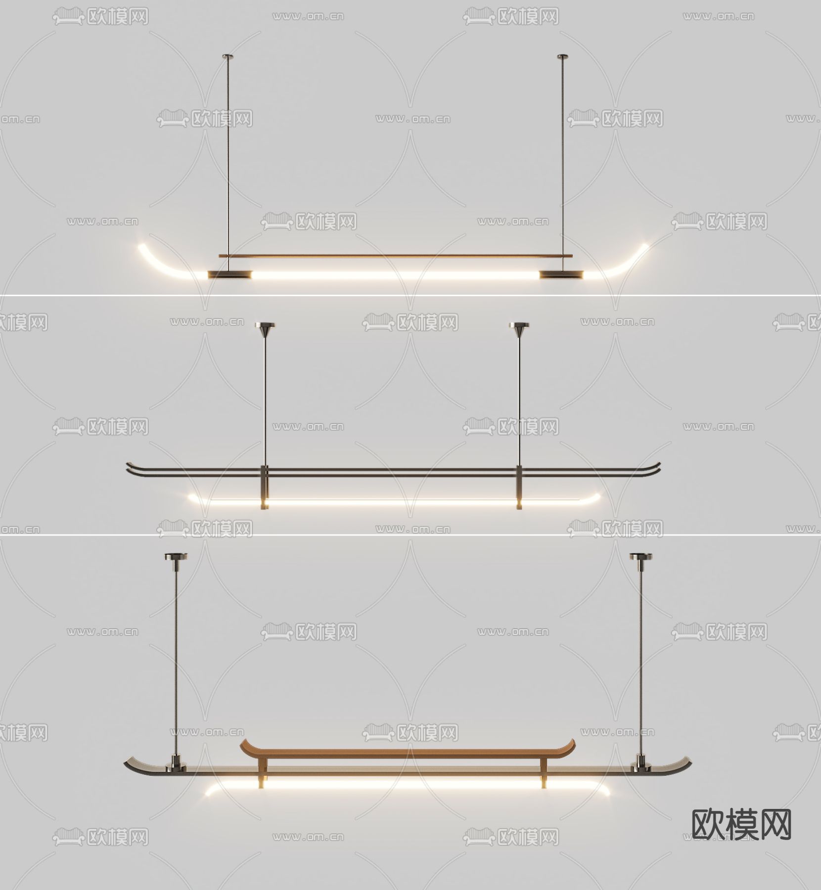 新中式长条吊灯3d模型下载_ID12155293_3dmax免费模型-欧模网