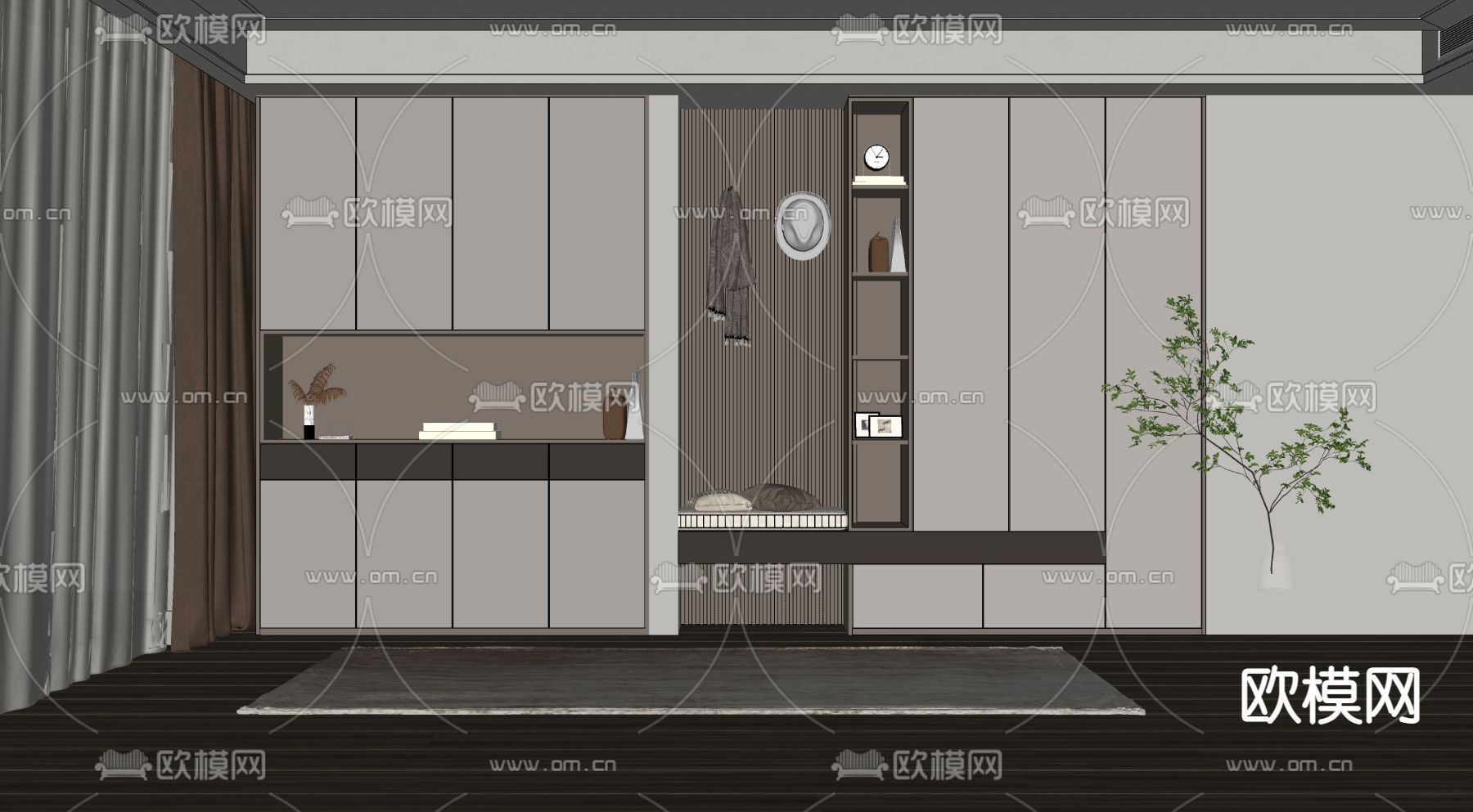 现代玄关鞋柜su模型下载（渲染图2）