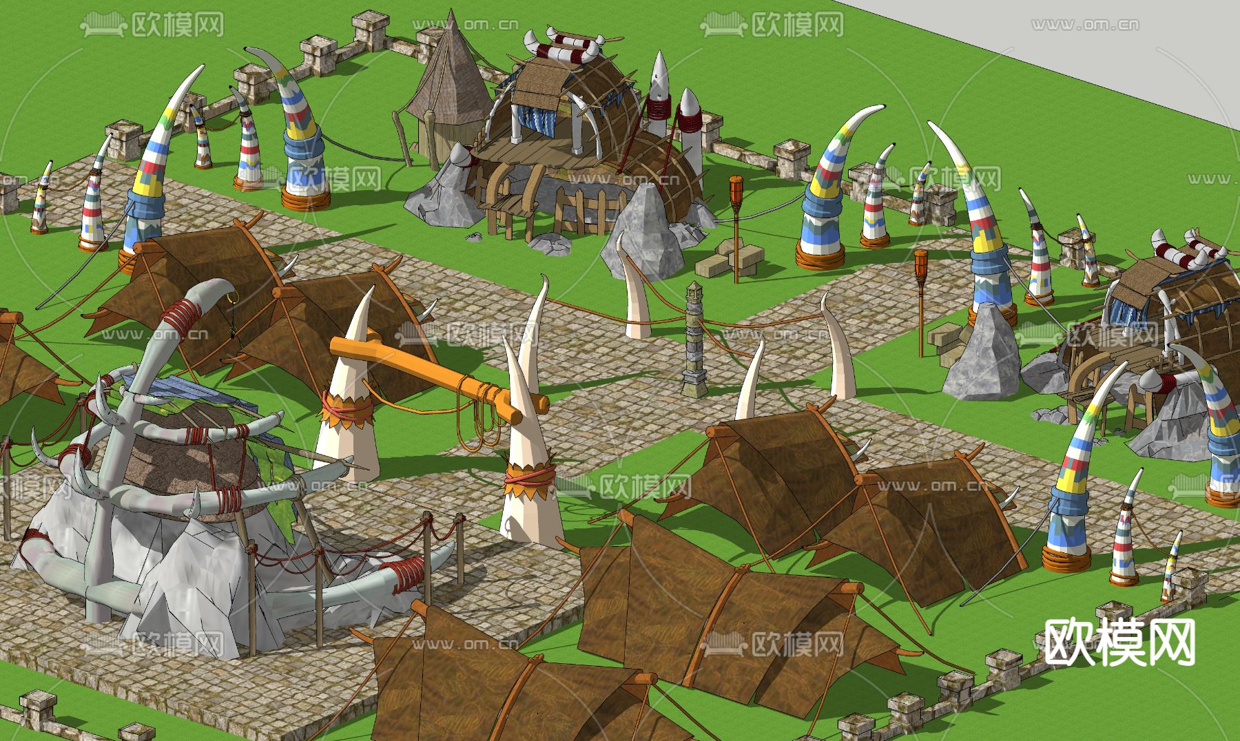 自然风原始部落帐篷营地su模型下载（渲染图4）