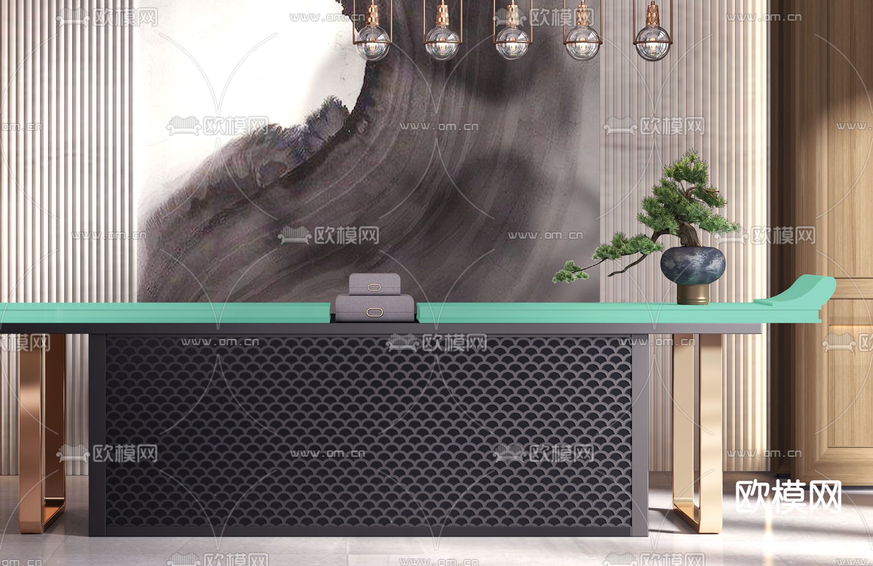 新中式前台 接待台3d模型