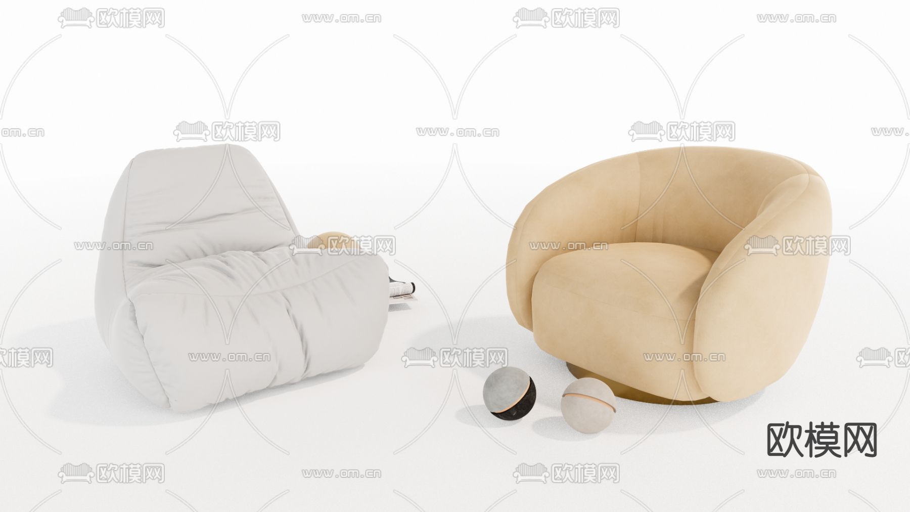 现代懒人沙发 单人沙发su模型下载（渲染图1）