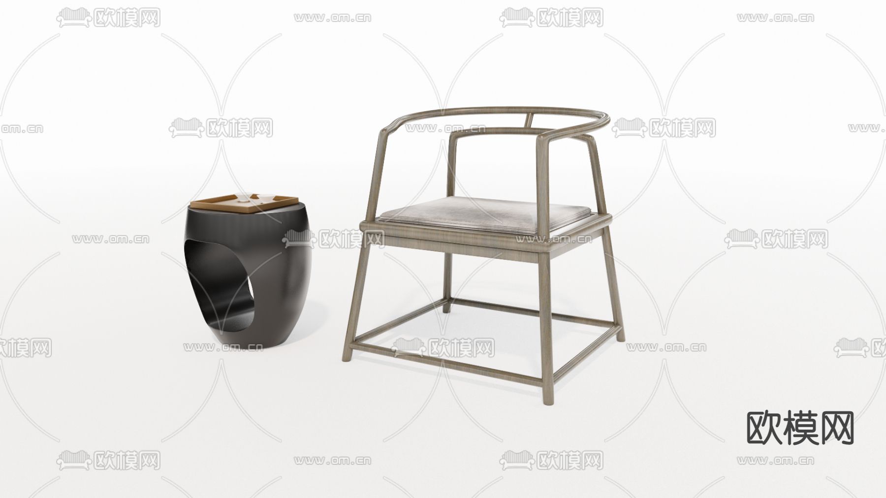 新中式休闲椅su模型下载（渲染图1）