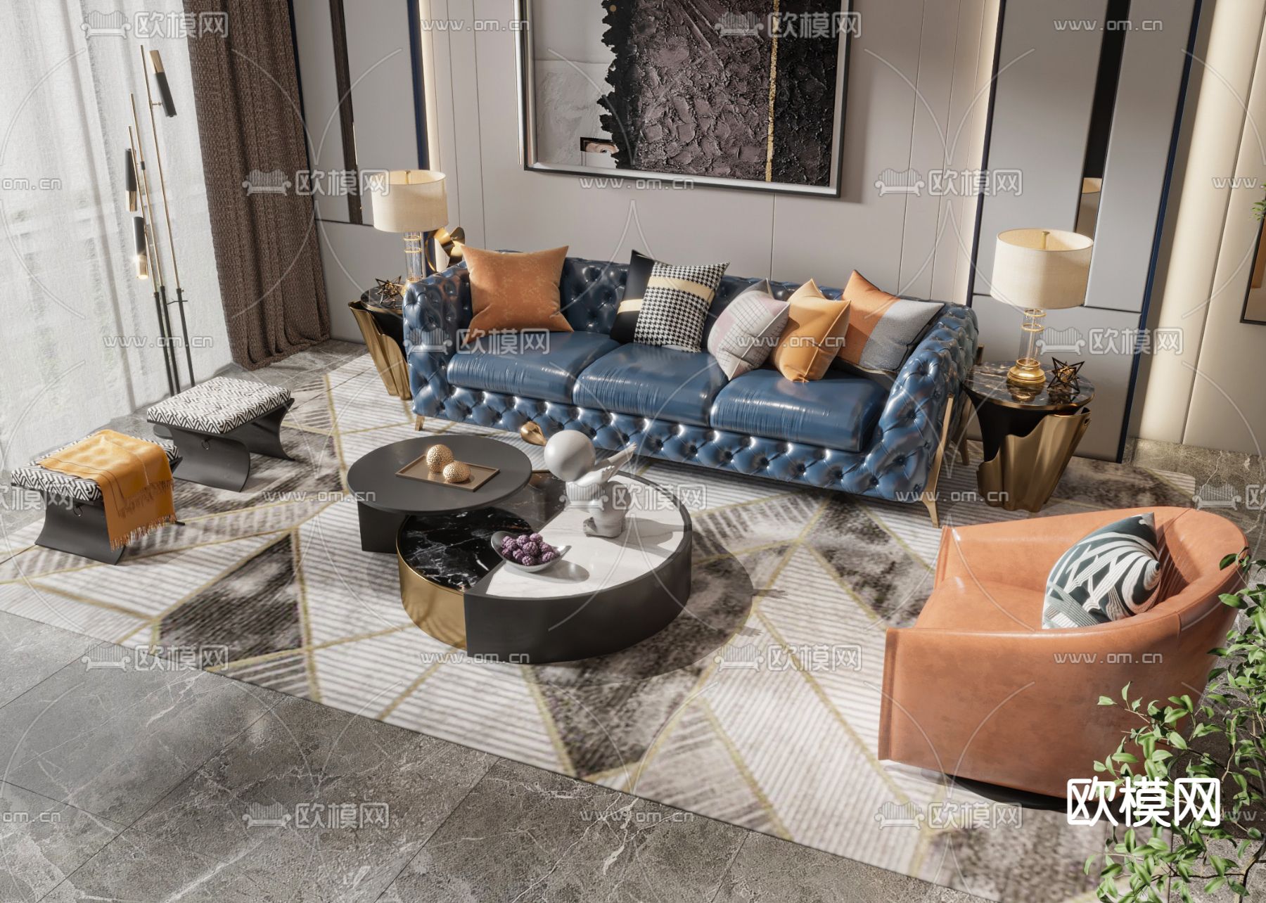 轻奢组合沙发3d模型下载