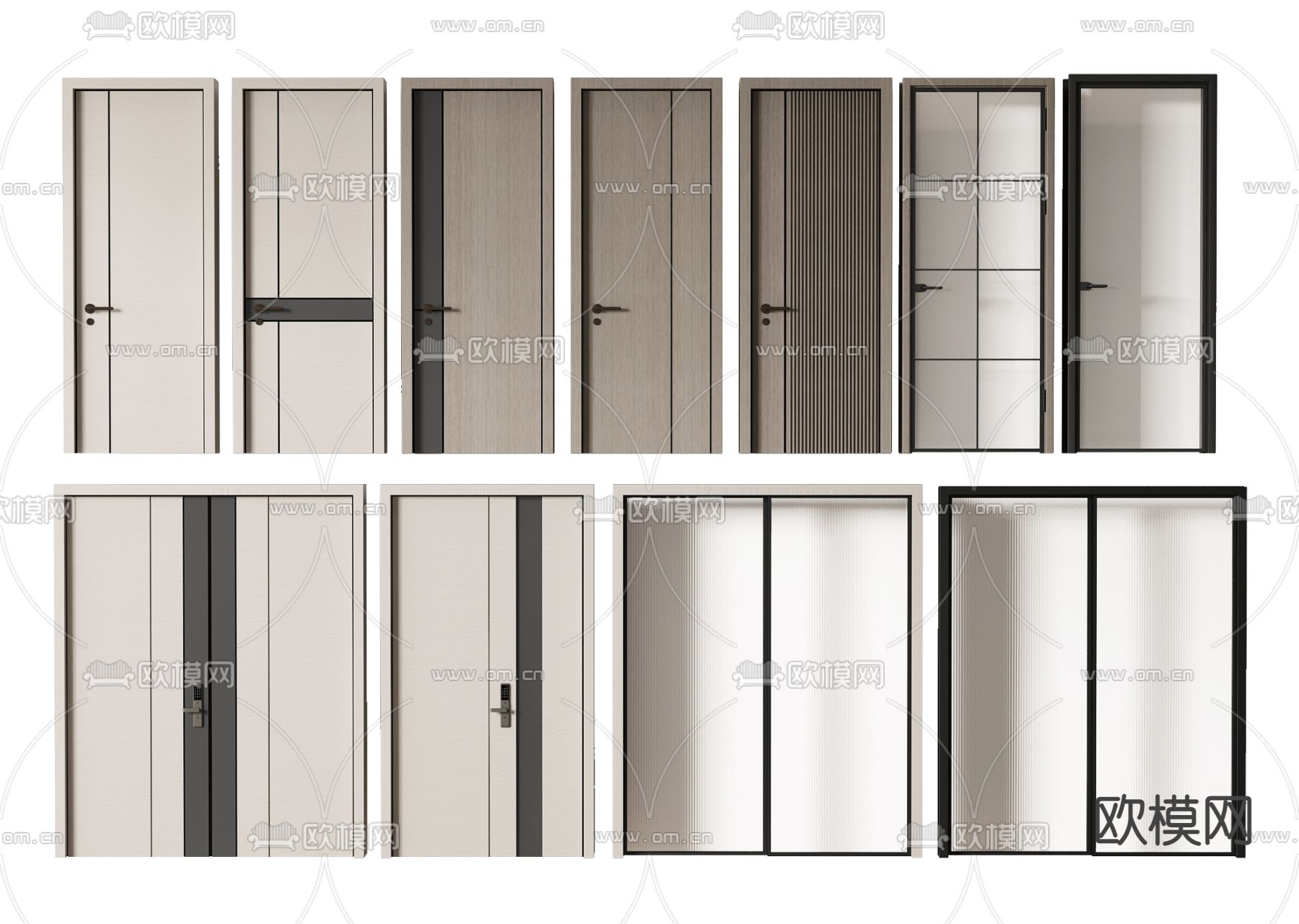 现代单开门 厨卫门 子母门 防盗门su模型下载（渲染图1）