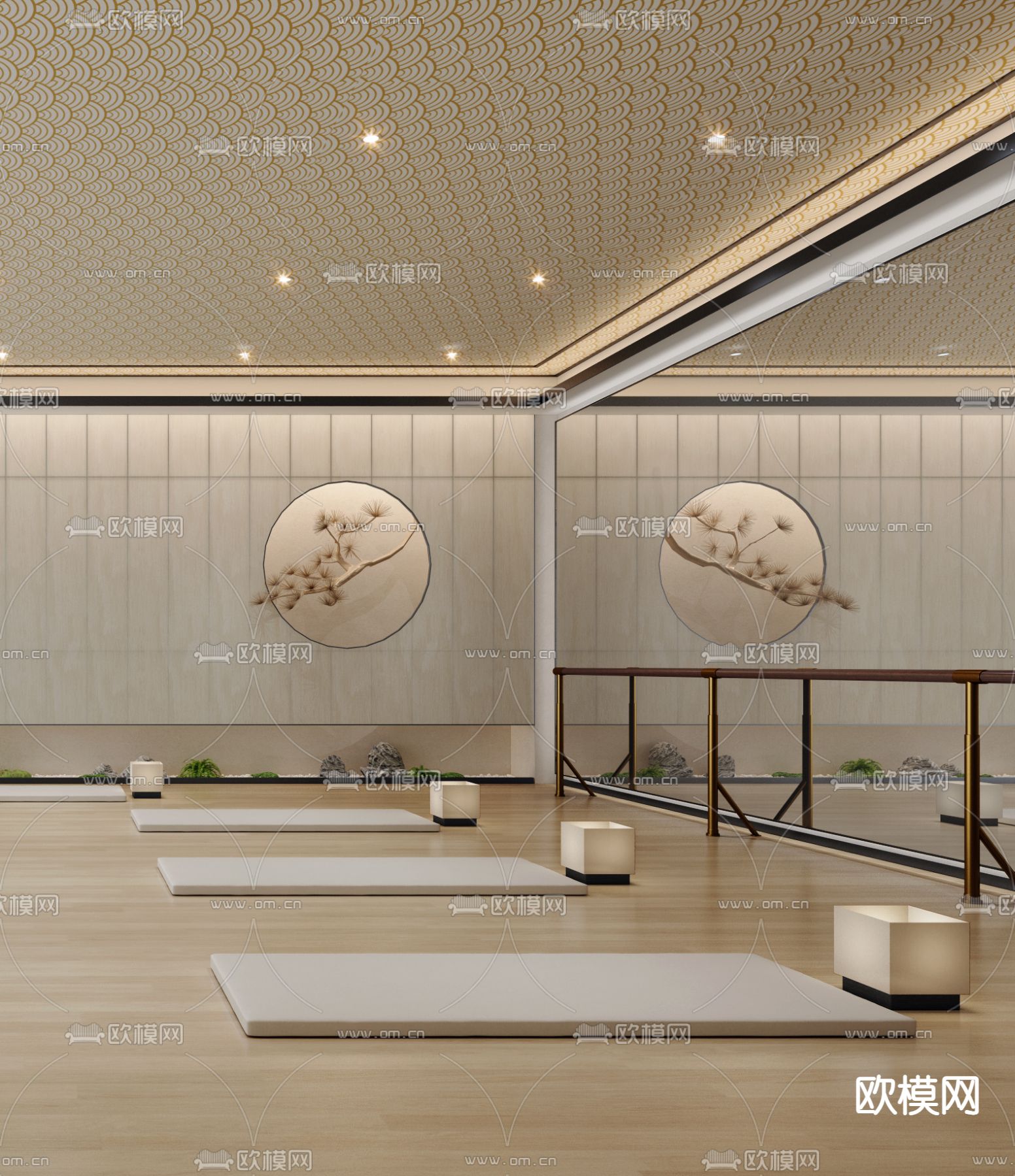 新中式瑜伽室3d模型下载（渲染图3）