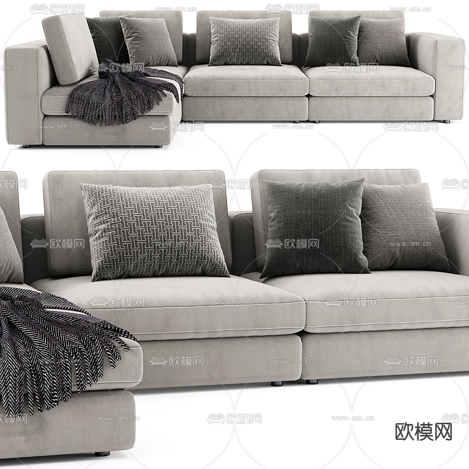 现代灰色转角沙发3d模型下载（渲染图2）