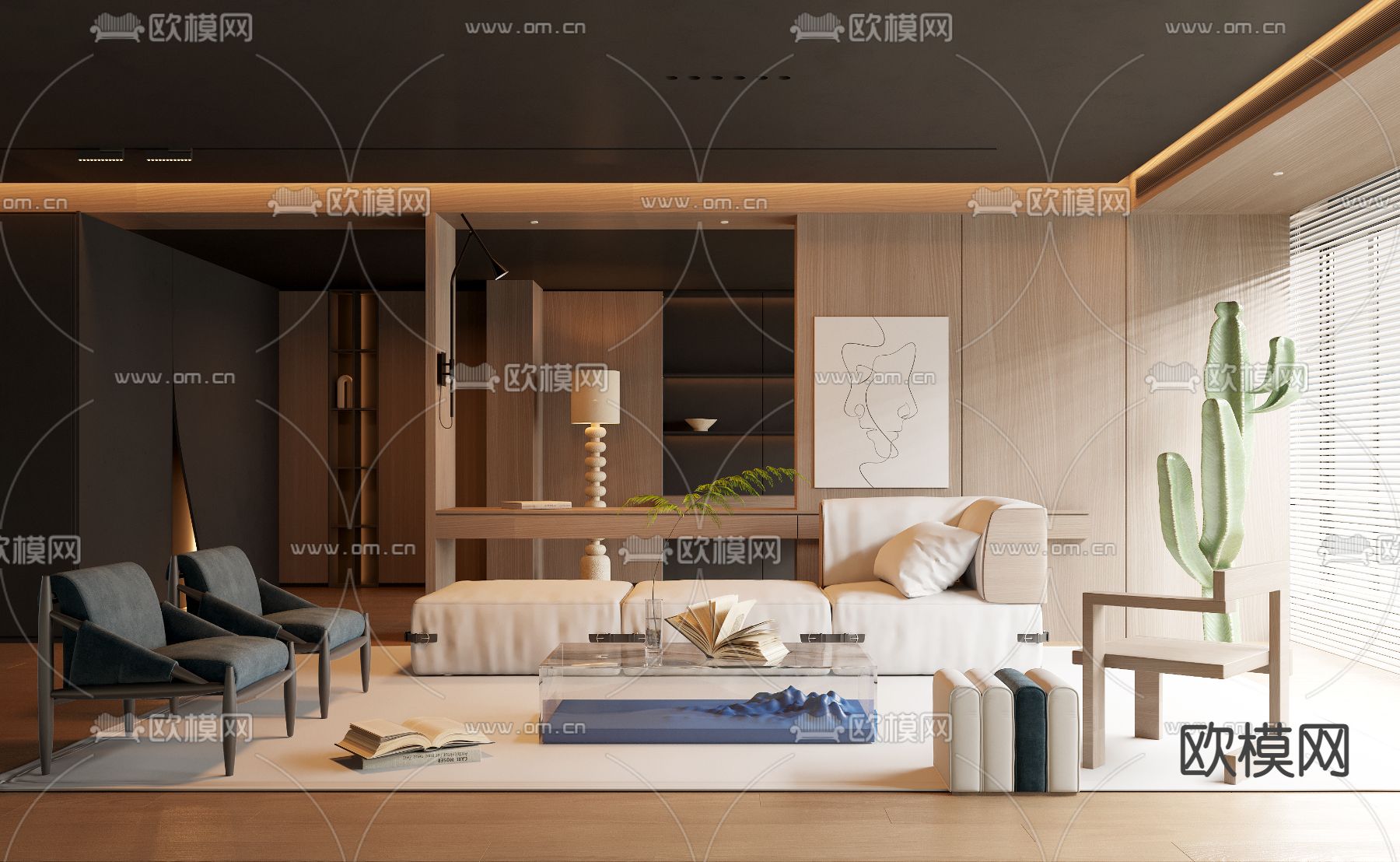 现代原木色客厅3d模型