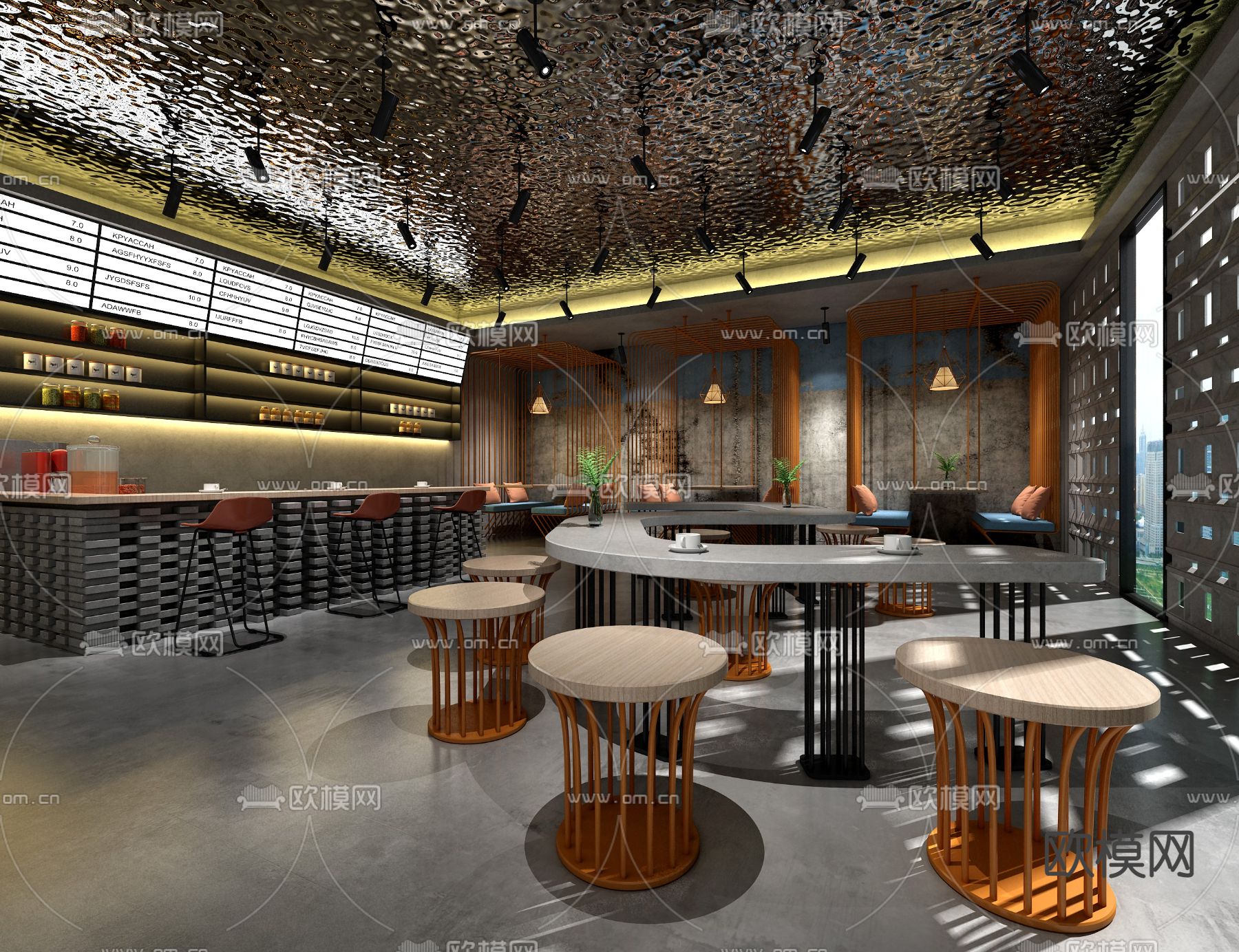工业风咖啡厅su模型下载（渲染图1）