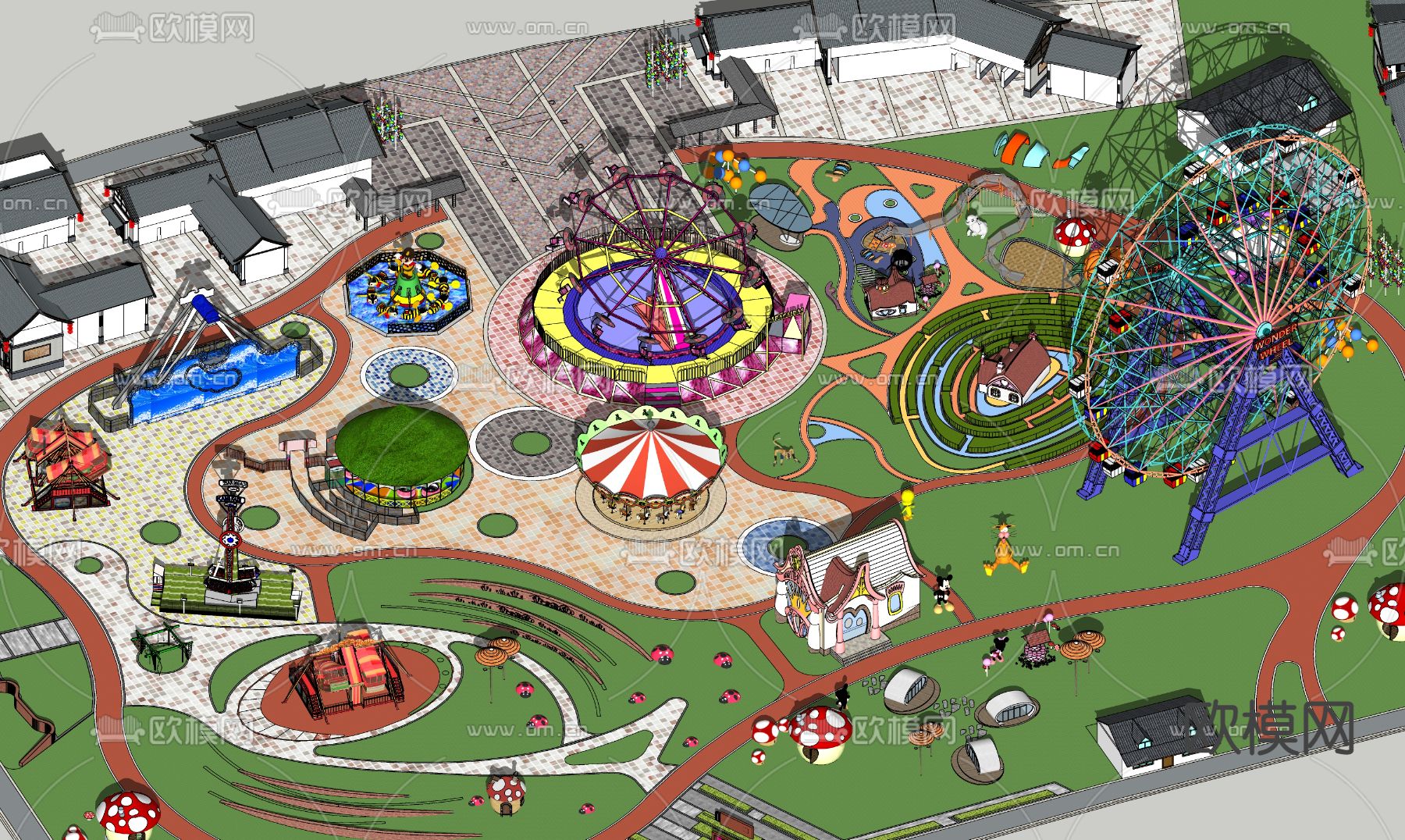 现代游乐场游乐器械su模型下载（渲染图1）