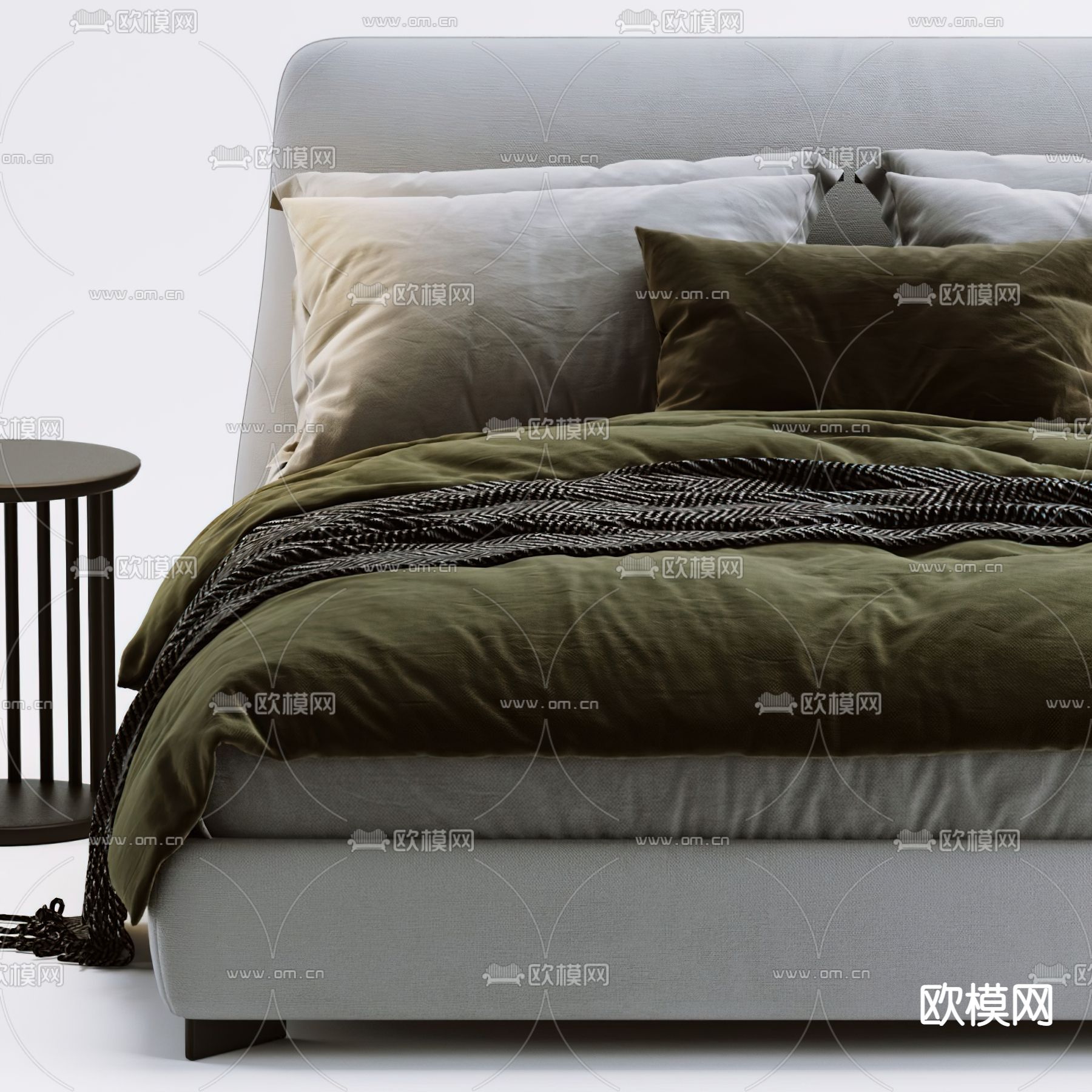 现代布艺双人床3d模型下载（渲染图2）