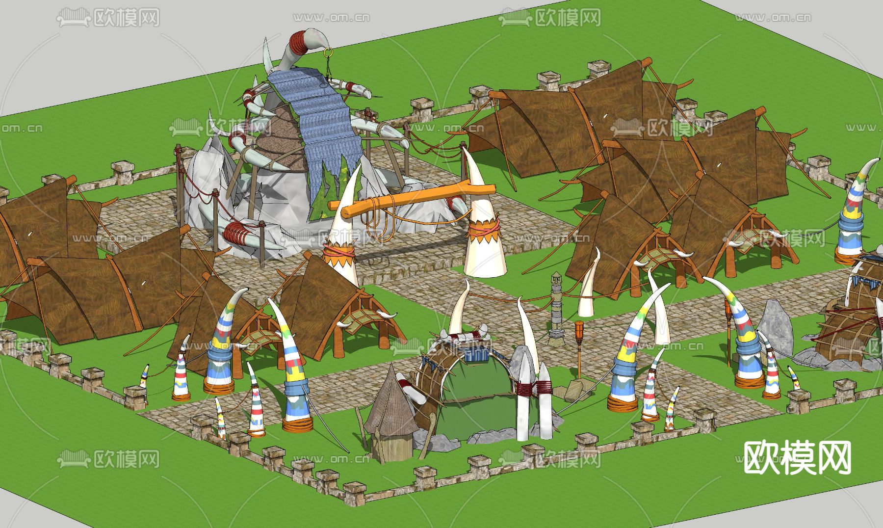 自然风原始部落帐篷营地su模型下载（渲染图3）