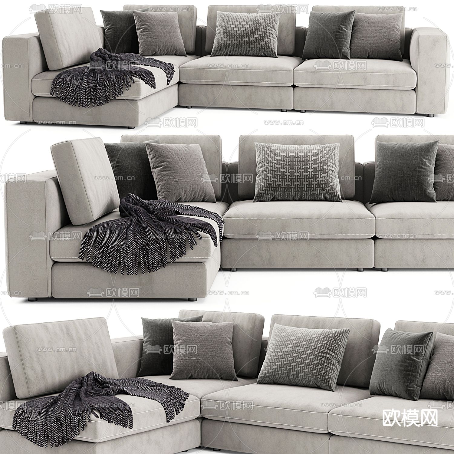 现代灰色转角沙发3d模型下载（渲染图1）