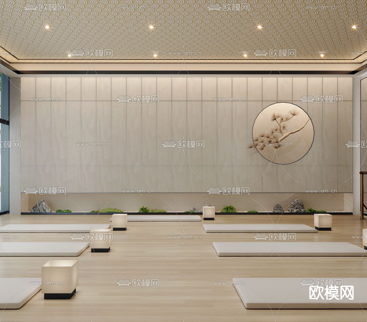 新中式瑜伽室3d模型下载（渲染图2）