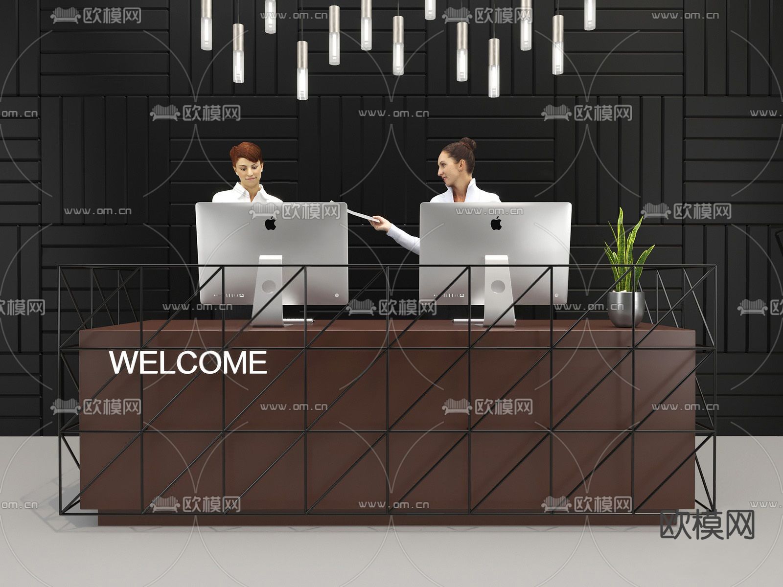 现代铁艺服务台 接待台su模型下载_ID12157602_sketchup模型下载-欧模网