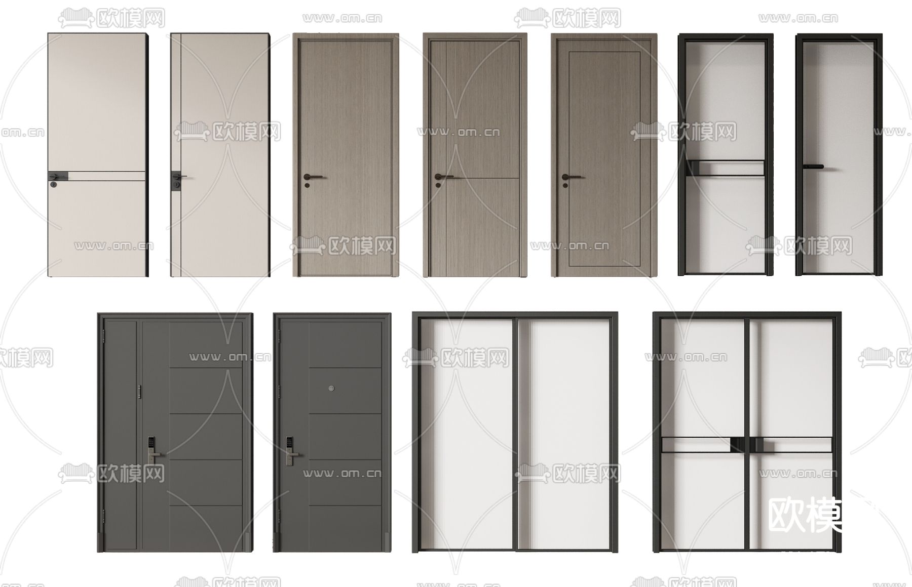现代单开门 厨卫门 子母门 防盗门su模型下载（渲染图1）