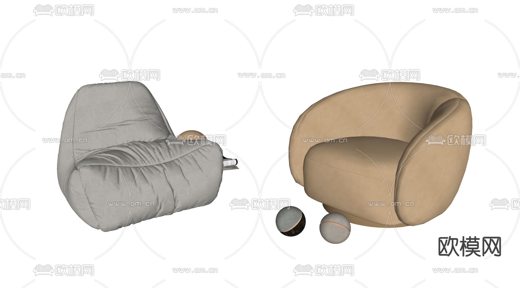 现代懒人沙发 单人沙发su模型下载（渲染图2）