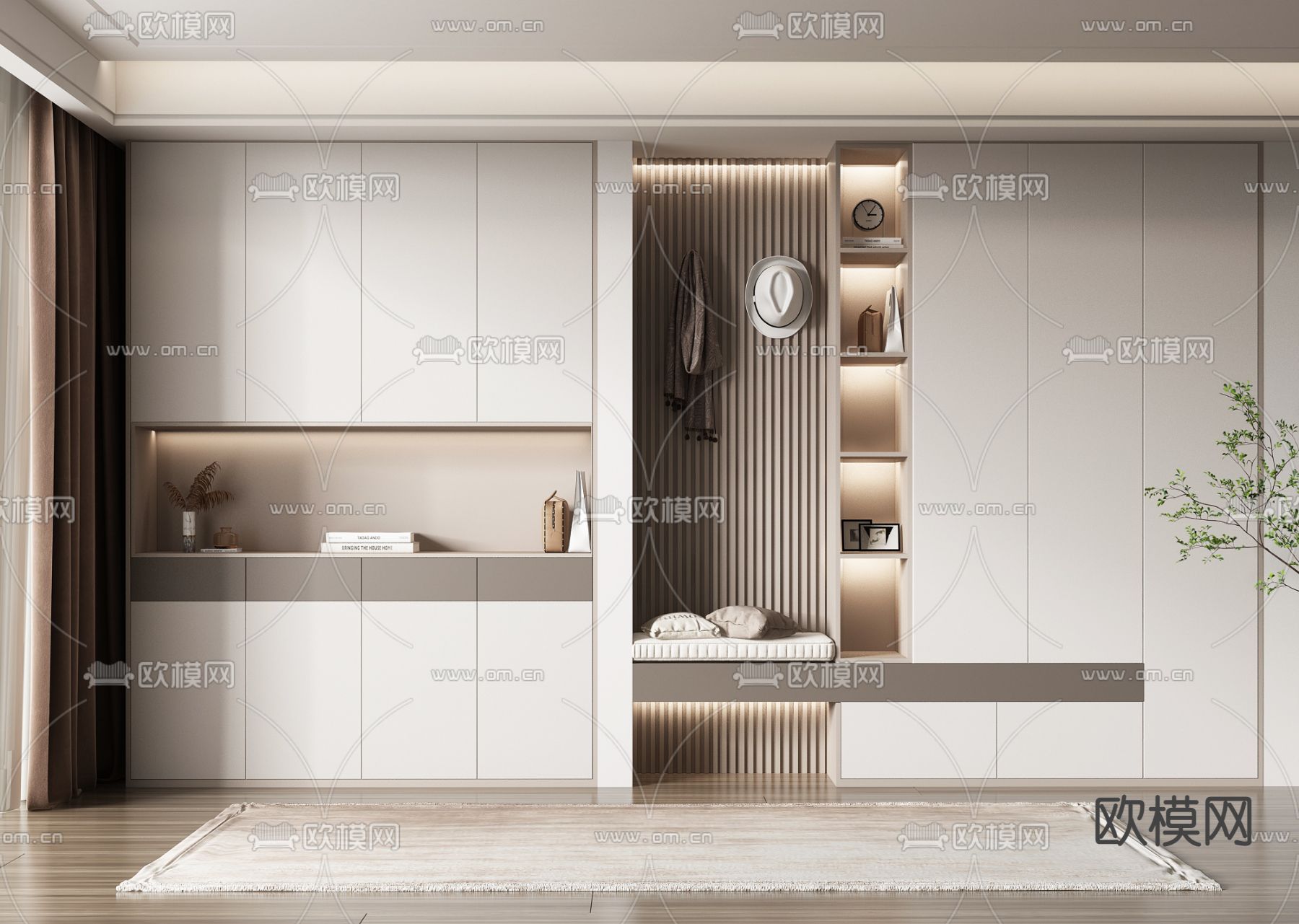 现代玄关鞋柜su模型下载（渲染图1）