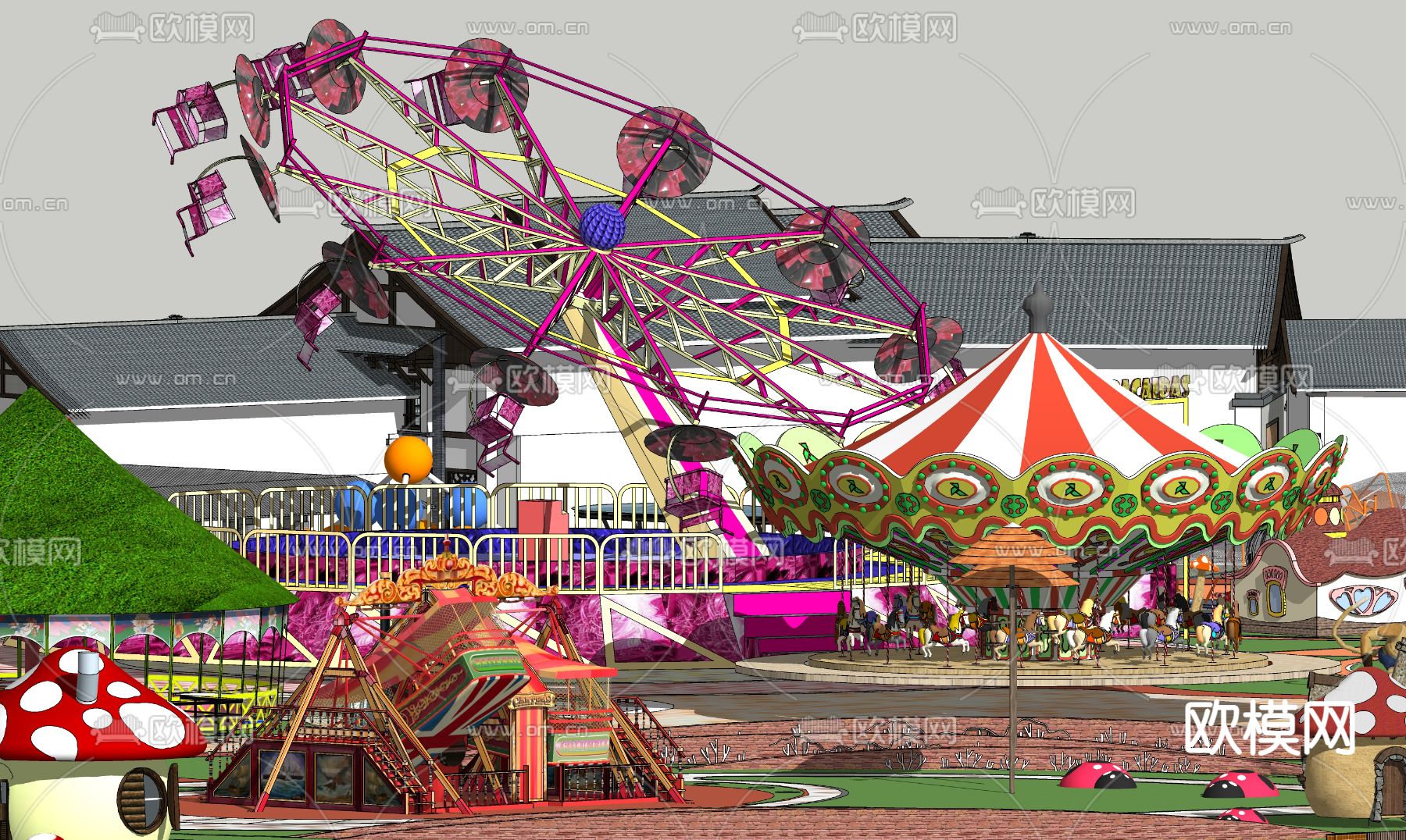 现代游乐场游乐器械su模型下载（渲染图2）