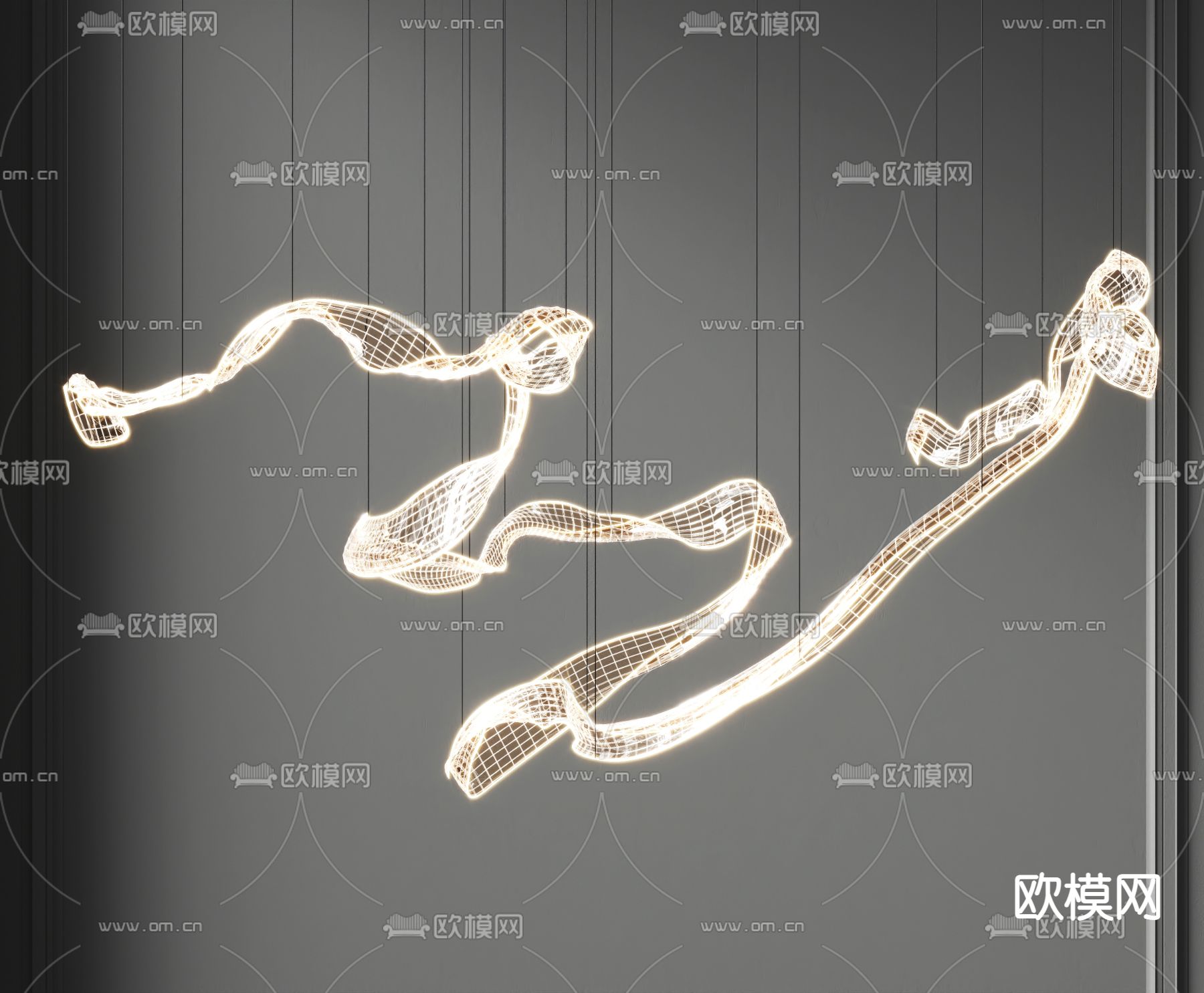 现代飘带装饰吊灯su模型下载（渲染图1）