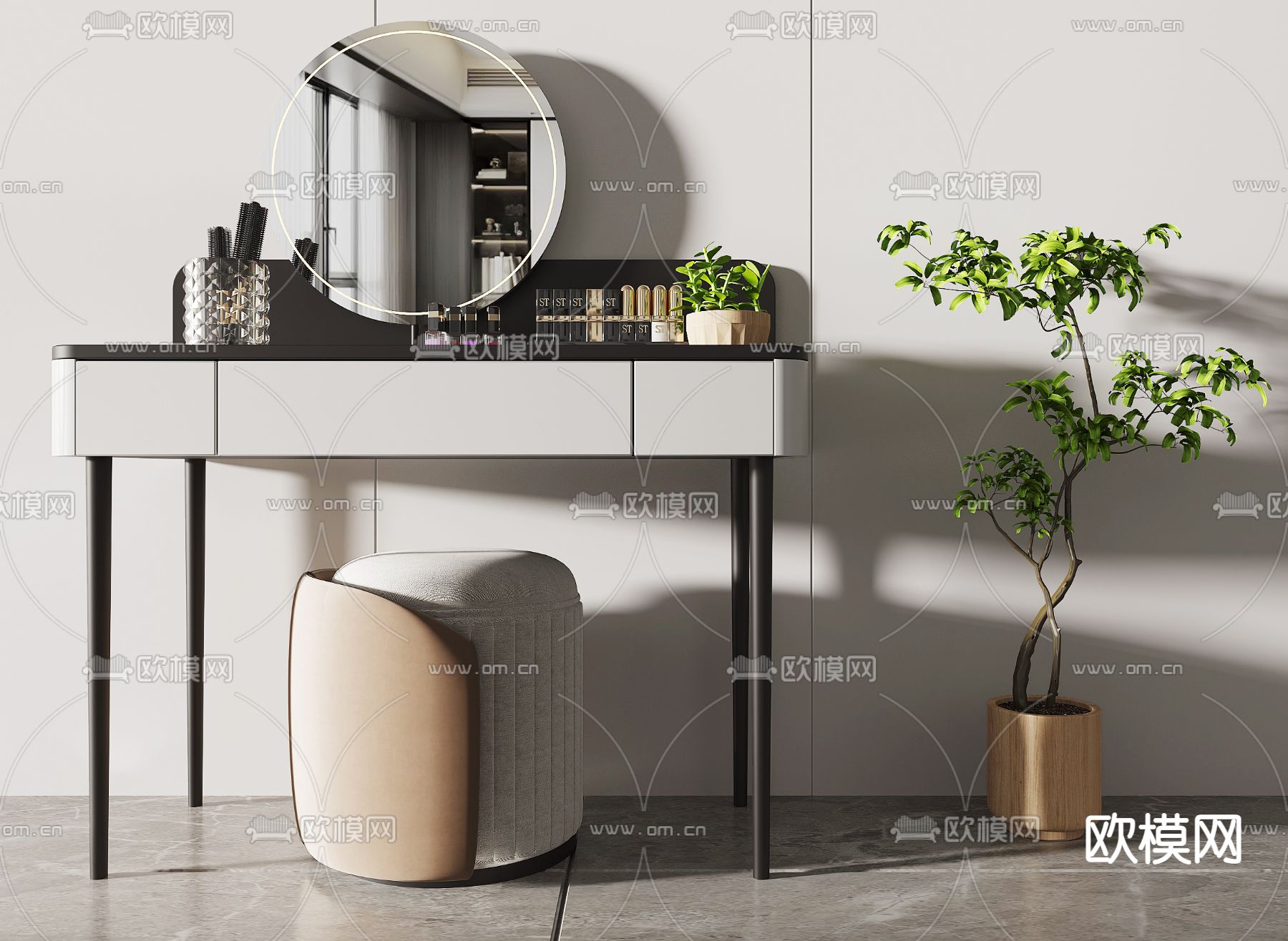 梳妆台 化妆凳3d模型下载