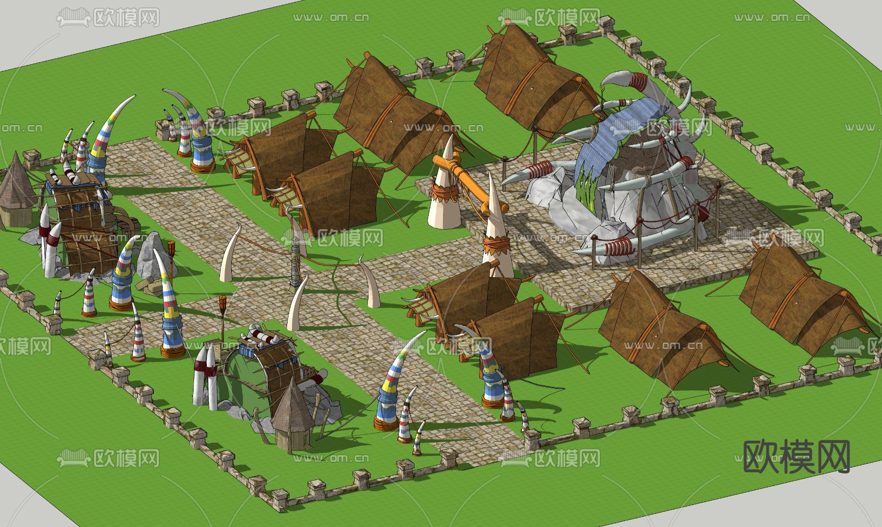 自然风原始部落帐篷营地su模型下载（渲染图2）