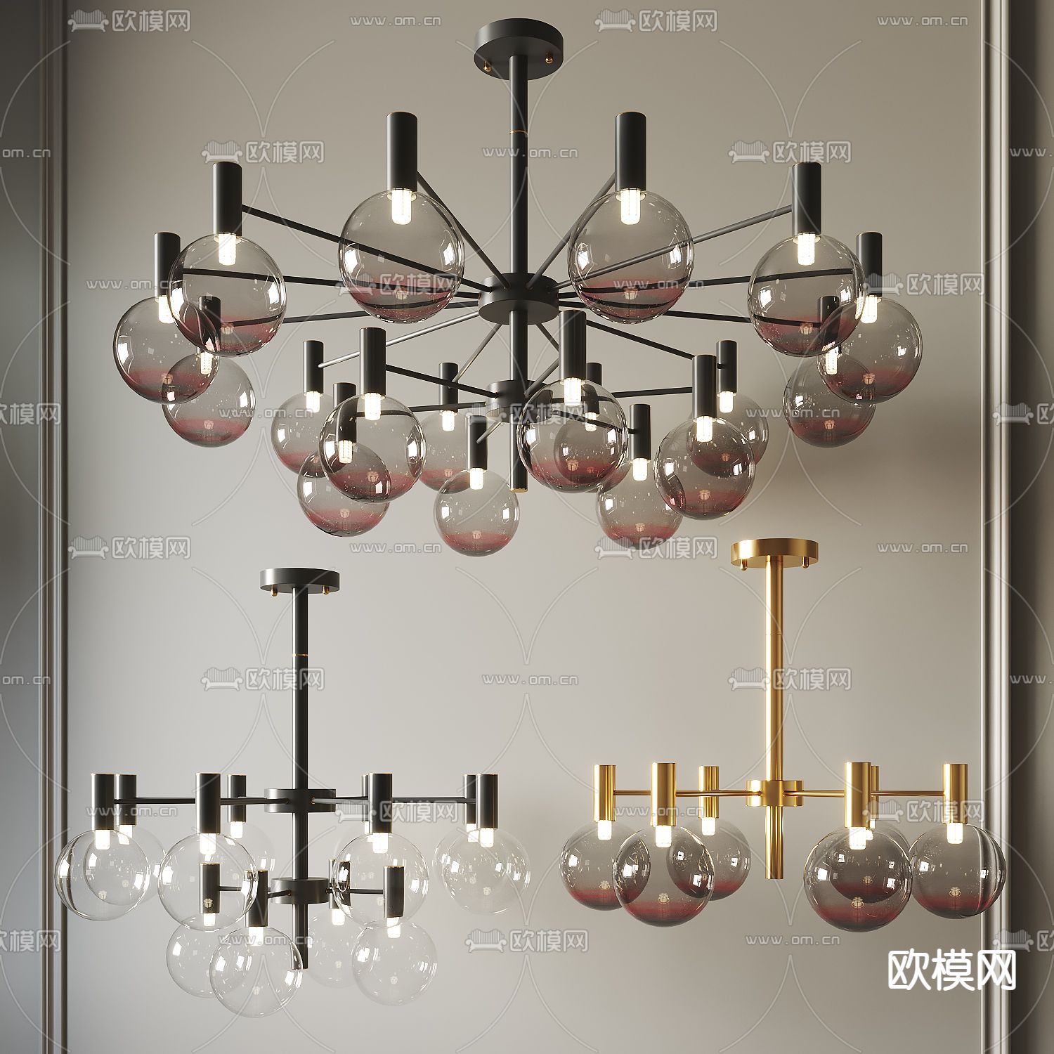 现代多头吊灯su模型下载（渲染图1）