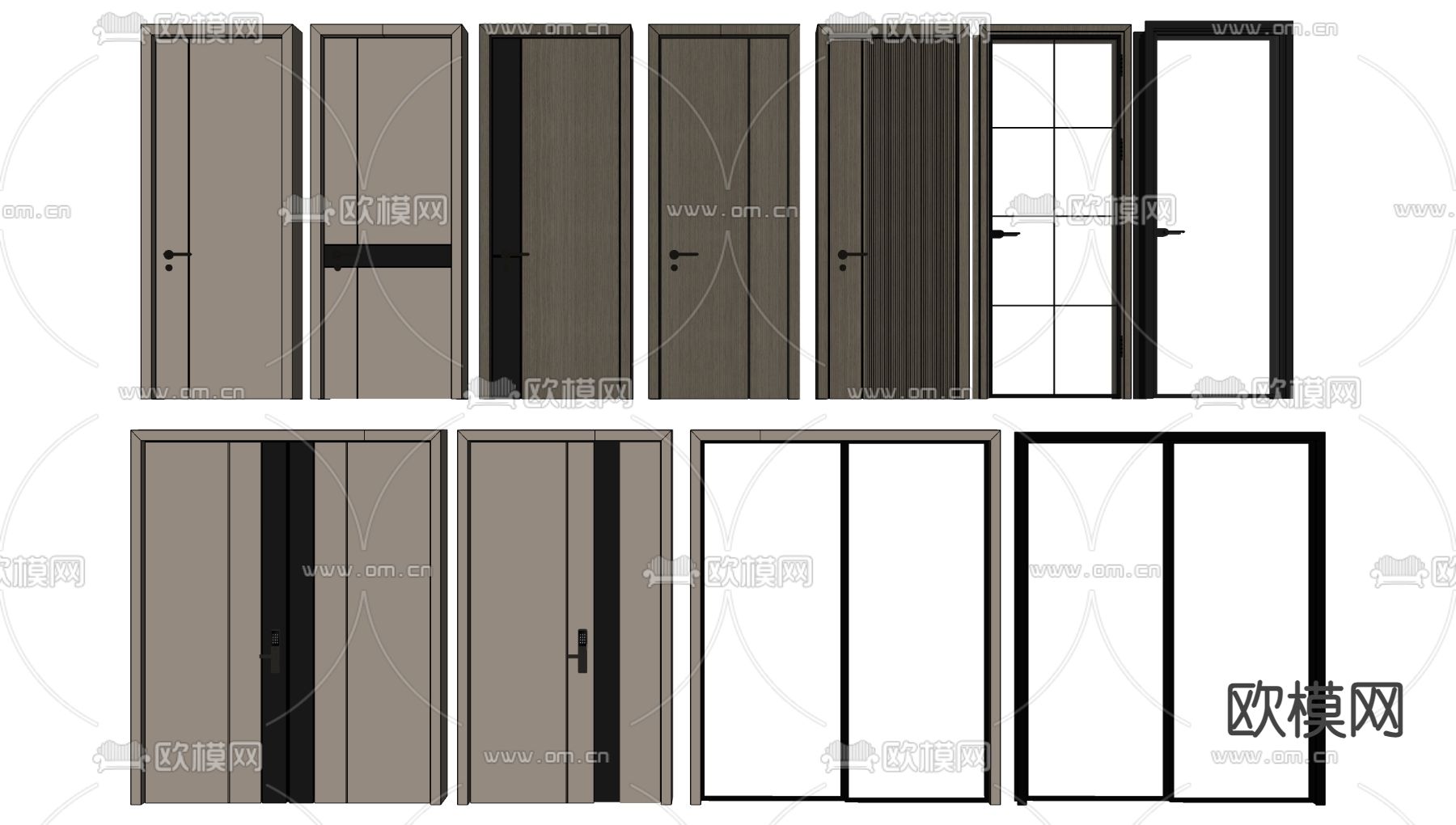 现代单开门 厨卫门 子母门 防盗门su模型下载（渲染图2）