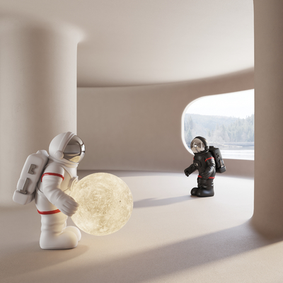  现代宇航员雕塑摆件su模型 