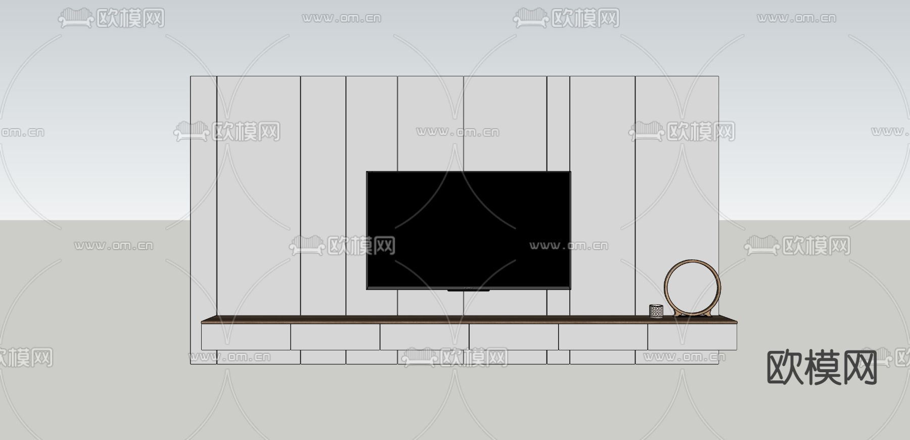 现代电视背景墙su模型下载（渲染图2）