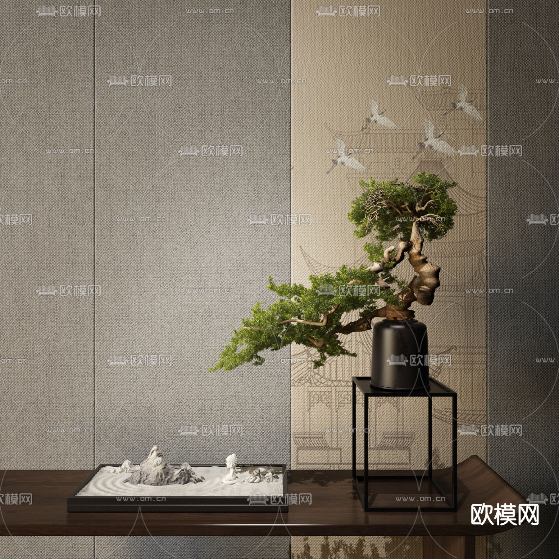 新中式植物盆栽 盆景3d模型下载_ID12157909_3dmax免费模型-欧模网