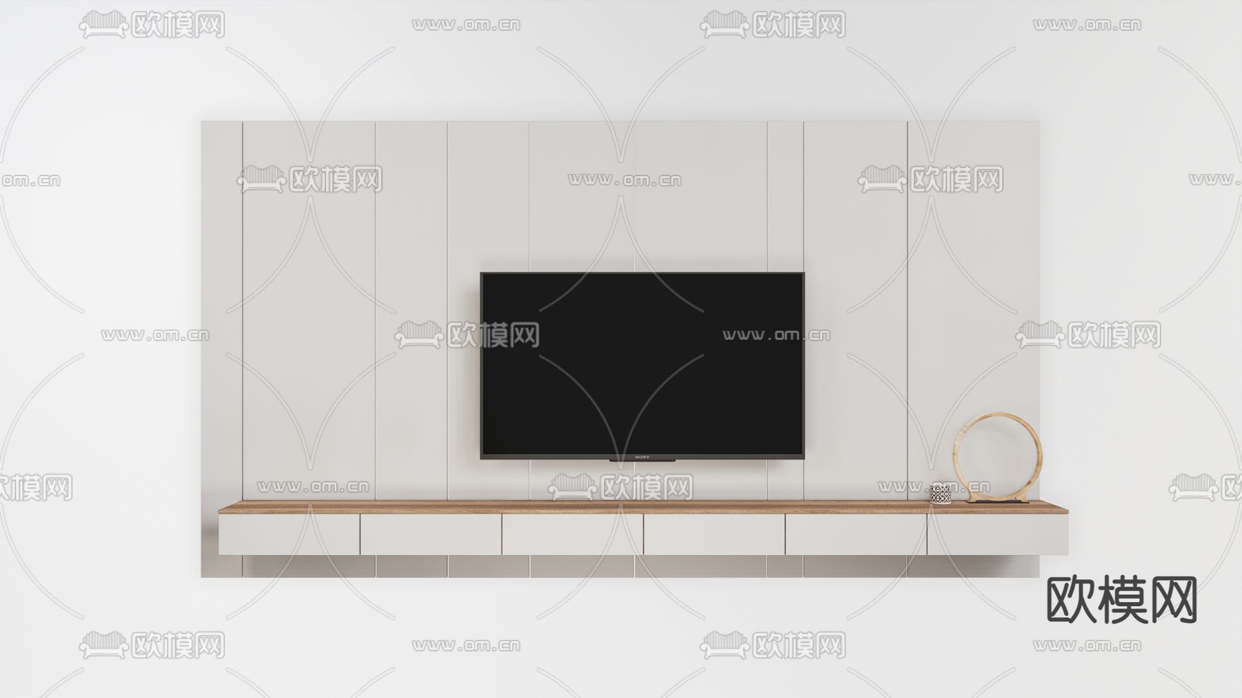 现代电视背景墙su模型下载（渲染图1）