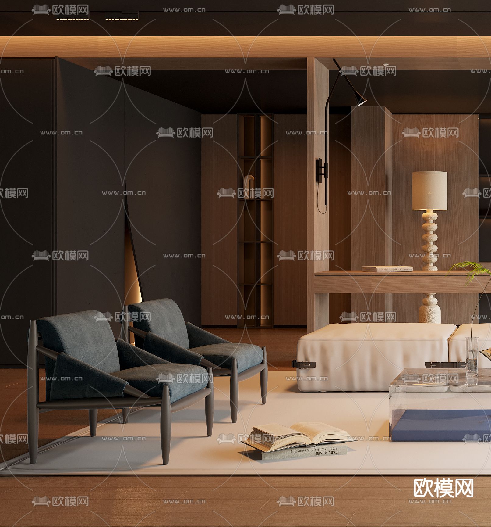 现代原木色客厅3d模型