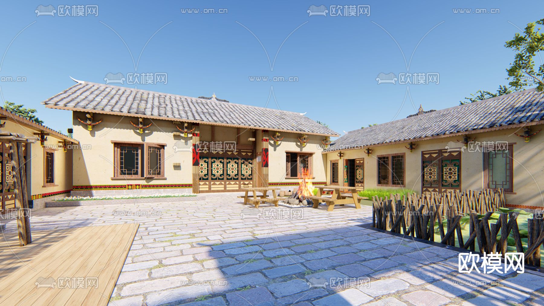 中式彝族传统乡村民房su模型下载_ID12149436_sketchup模型下载-欧模网